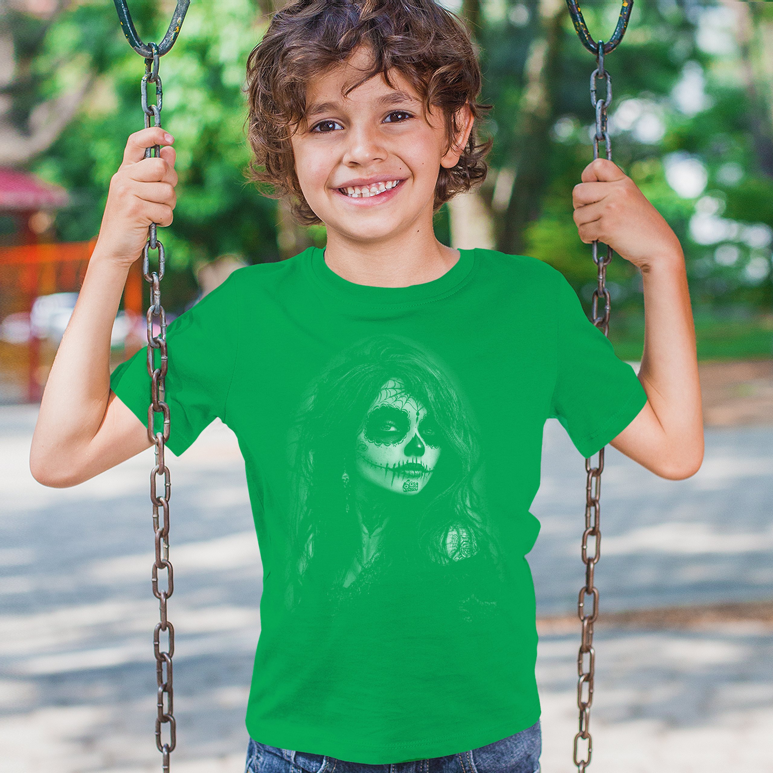 Web Sugar Skull Youth T-shirt Monochrome Gothic Beauty Dia de Los Muertos Kids - Picture 33 of 50