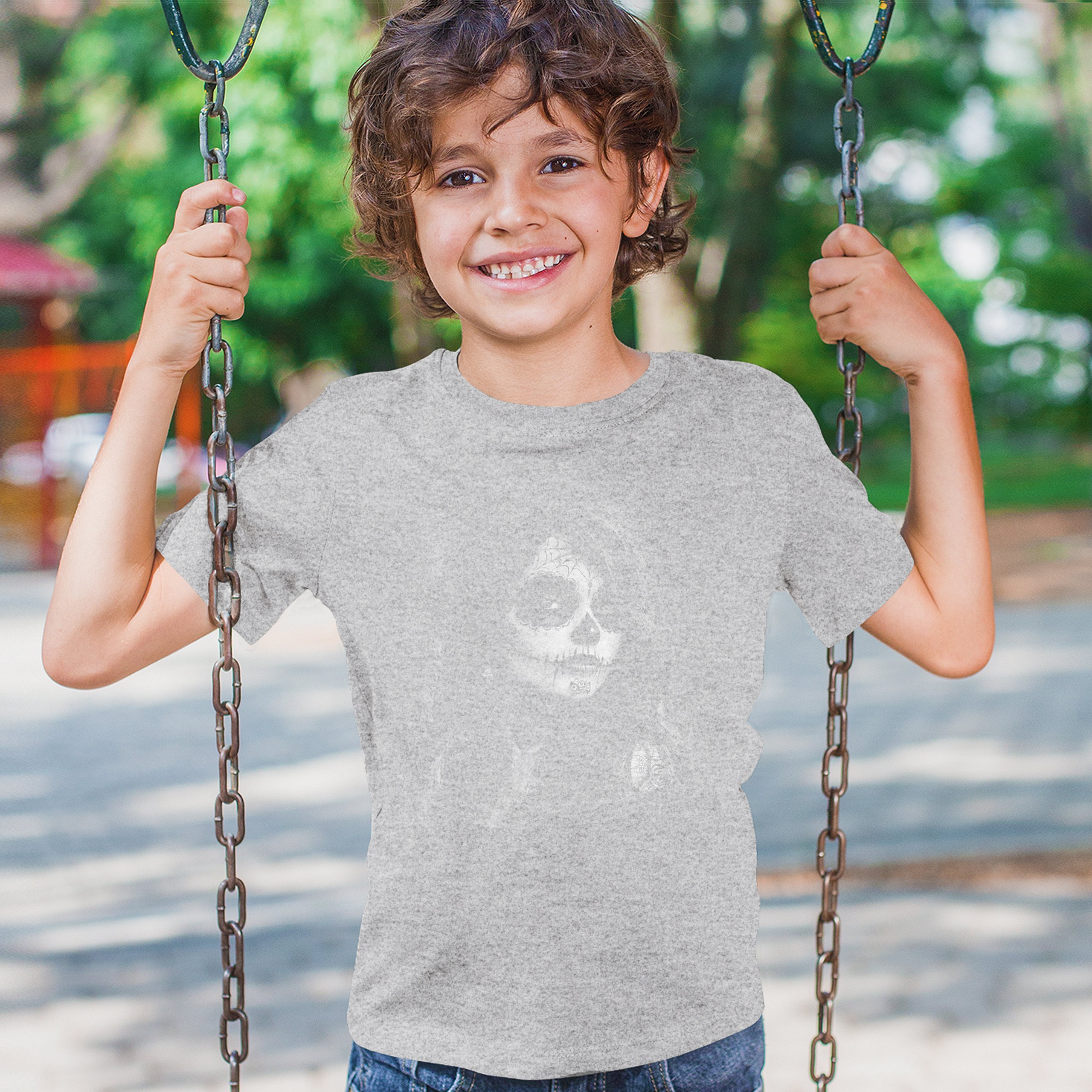 Web Sugar Skull Youth T-shirt Monochrome Gothic Beauty Dia de Los Muertos Kids - Picture 12 of 50