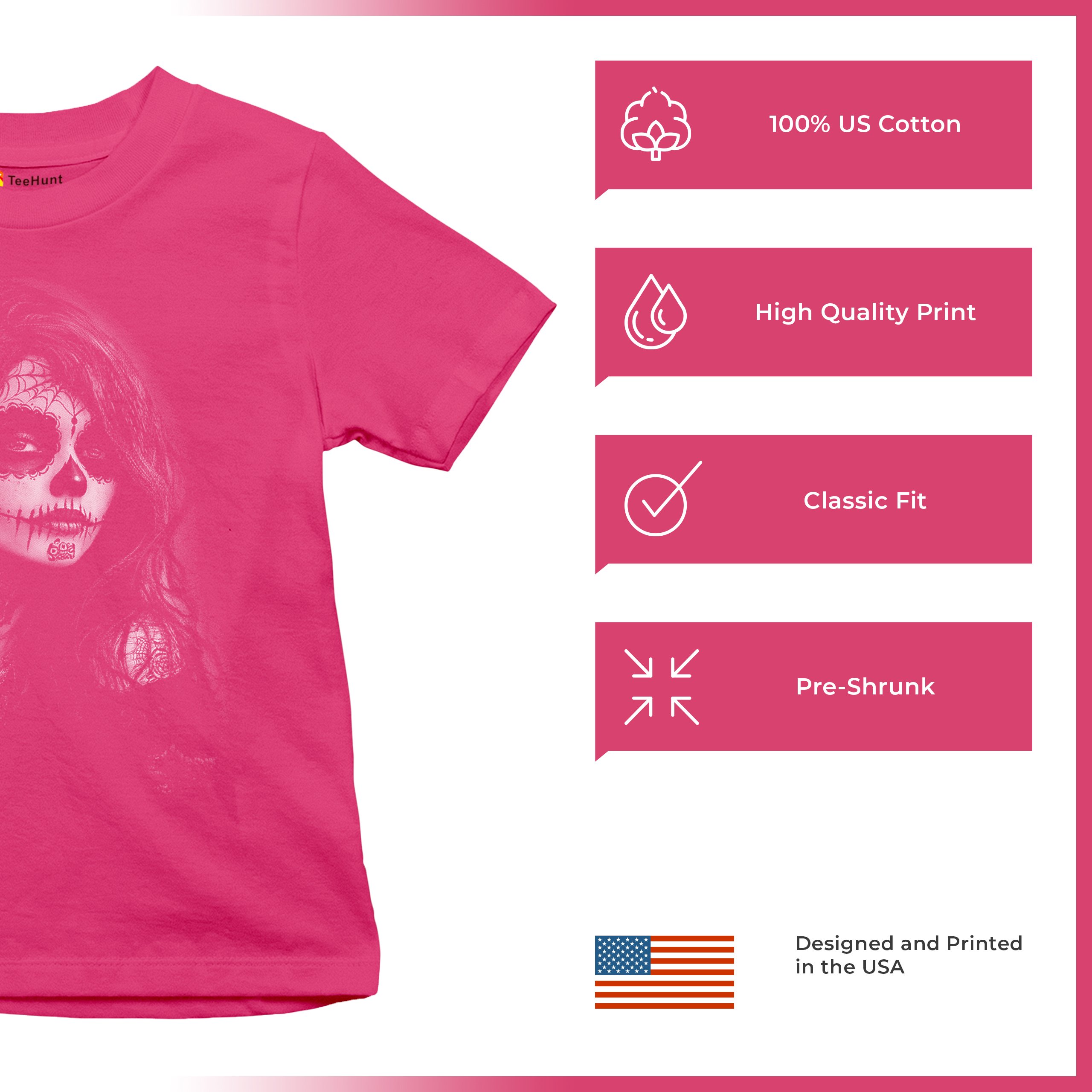 Web Sugar Skull Youth T-shirt Monochrome Gothic Beauty Dia de Los Muertos Kids - Picture 49 of 50