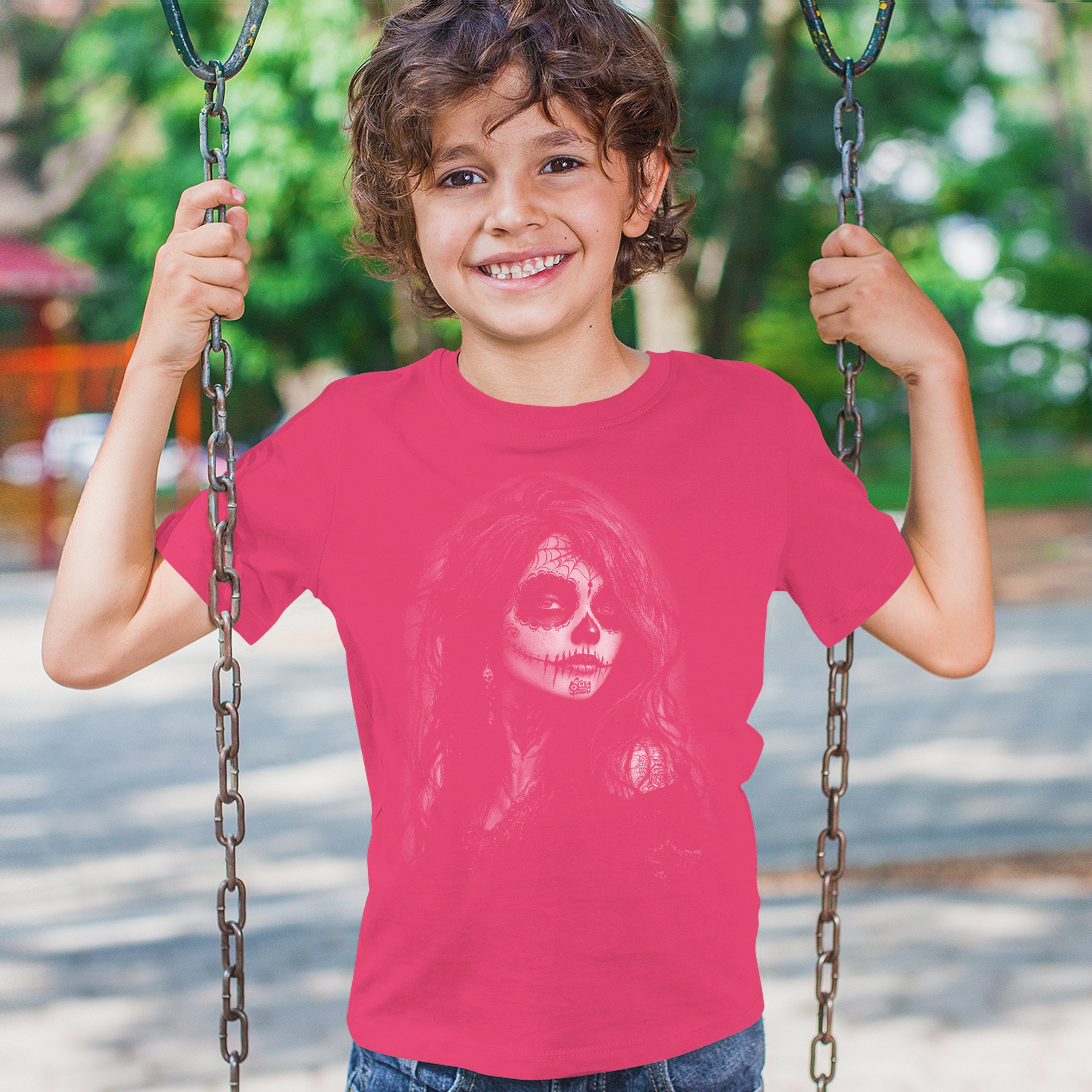 Web Sugar Skull Youth T-shirt Monochrome Gothic Beauty Dia de Los Muertos Kids - Picture 47 of 50