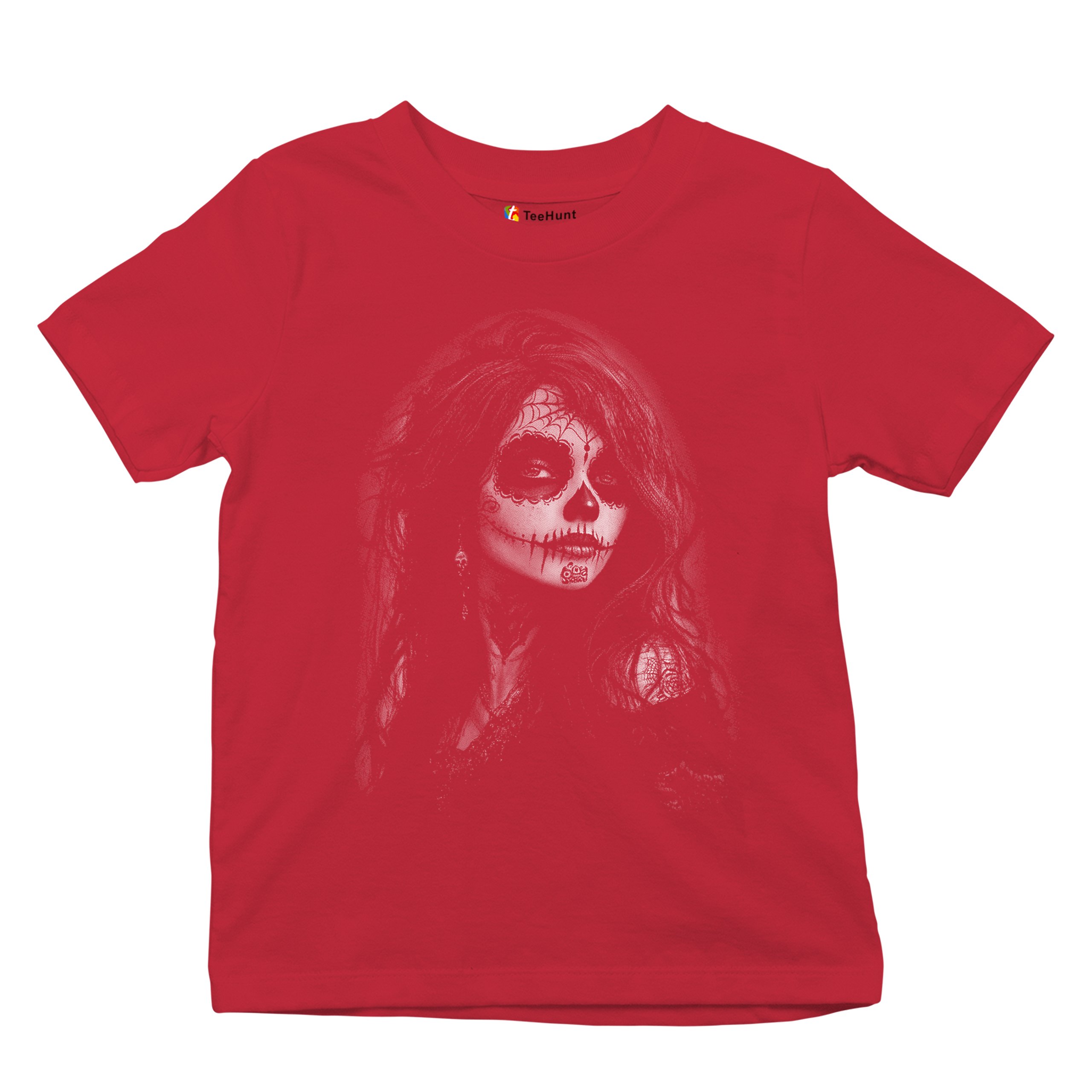 Web Sugar Skull Youth T-shirt Monochrome Gothic Beauty Dia de Los Muertos Kids - Picture 20 of 50