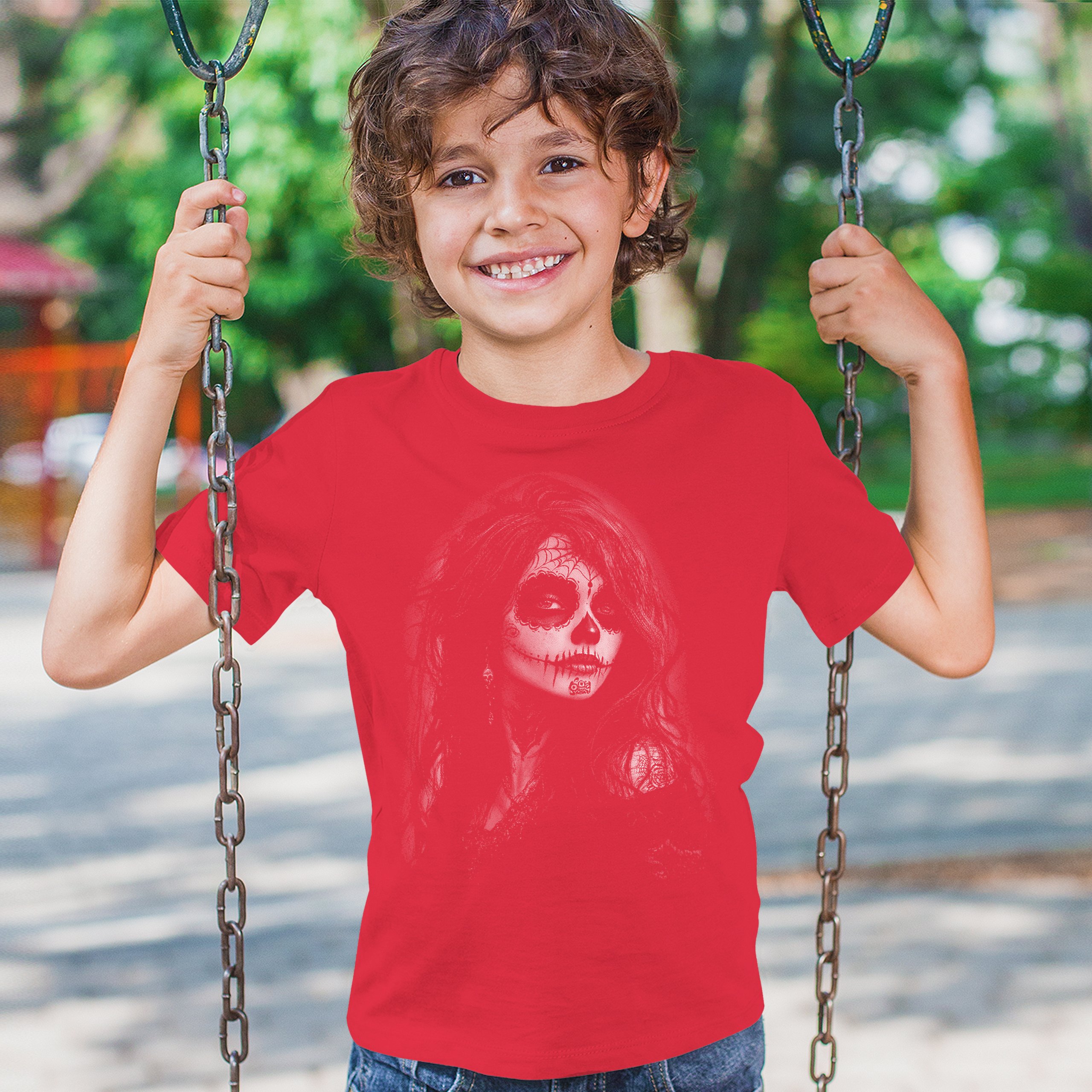 Web Sugar Skull Youth T-shirt Monochrome Gothic Beauty Dia de Los Muertos Kids - Picture 19 of 50