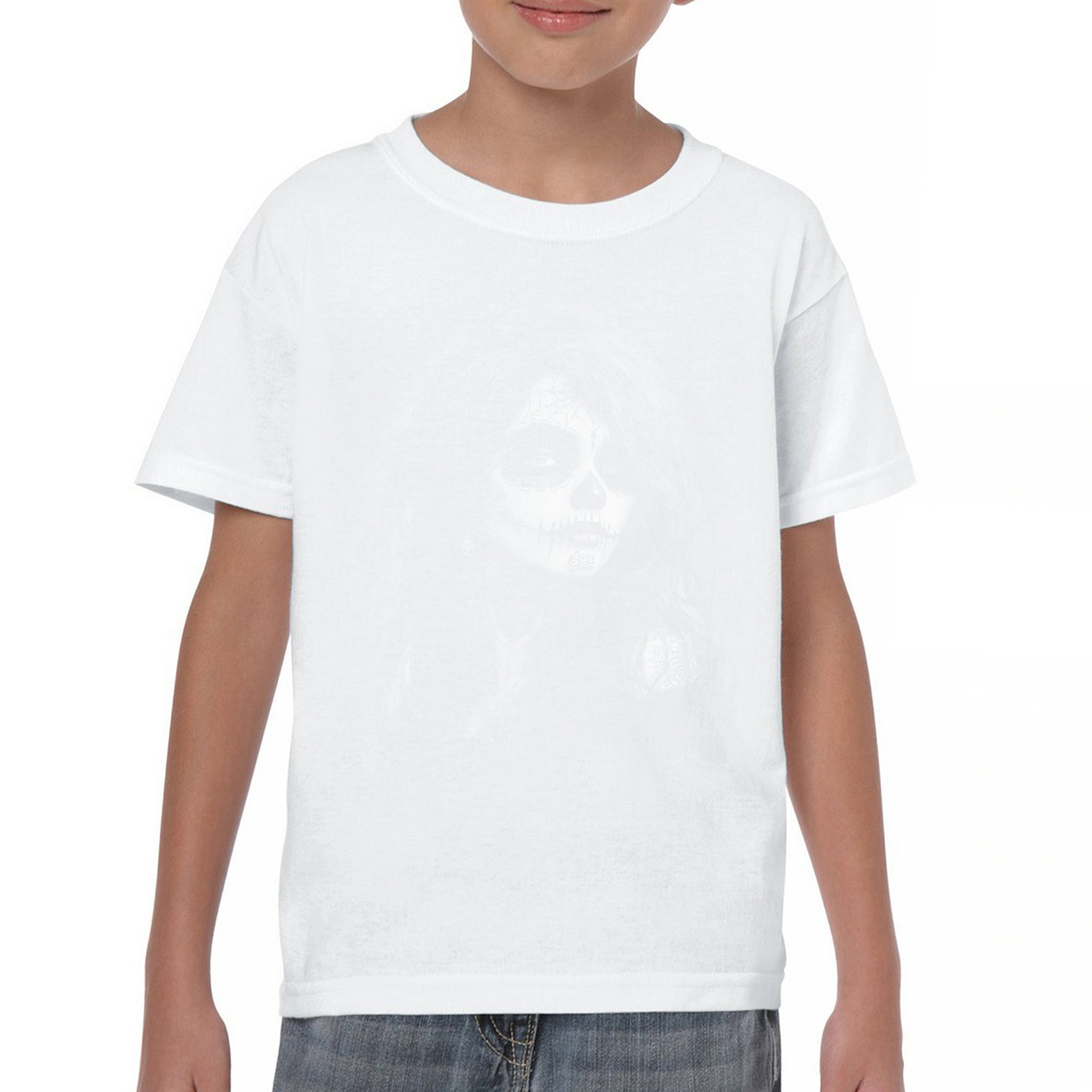 Web Sugar Skull Youth T-shirt Monochrome Gothic Beauty Dia de Los Muertos Kids - Picture 23 of 50
