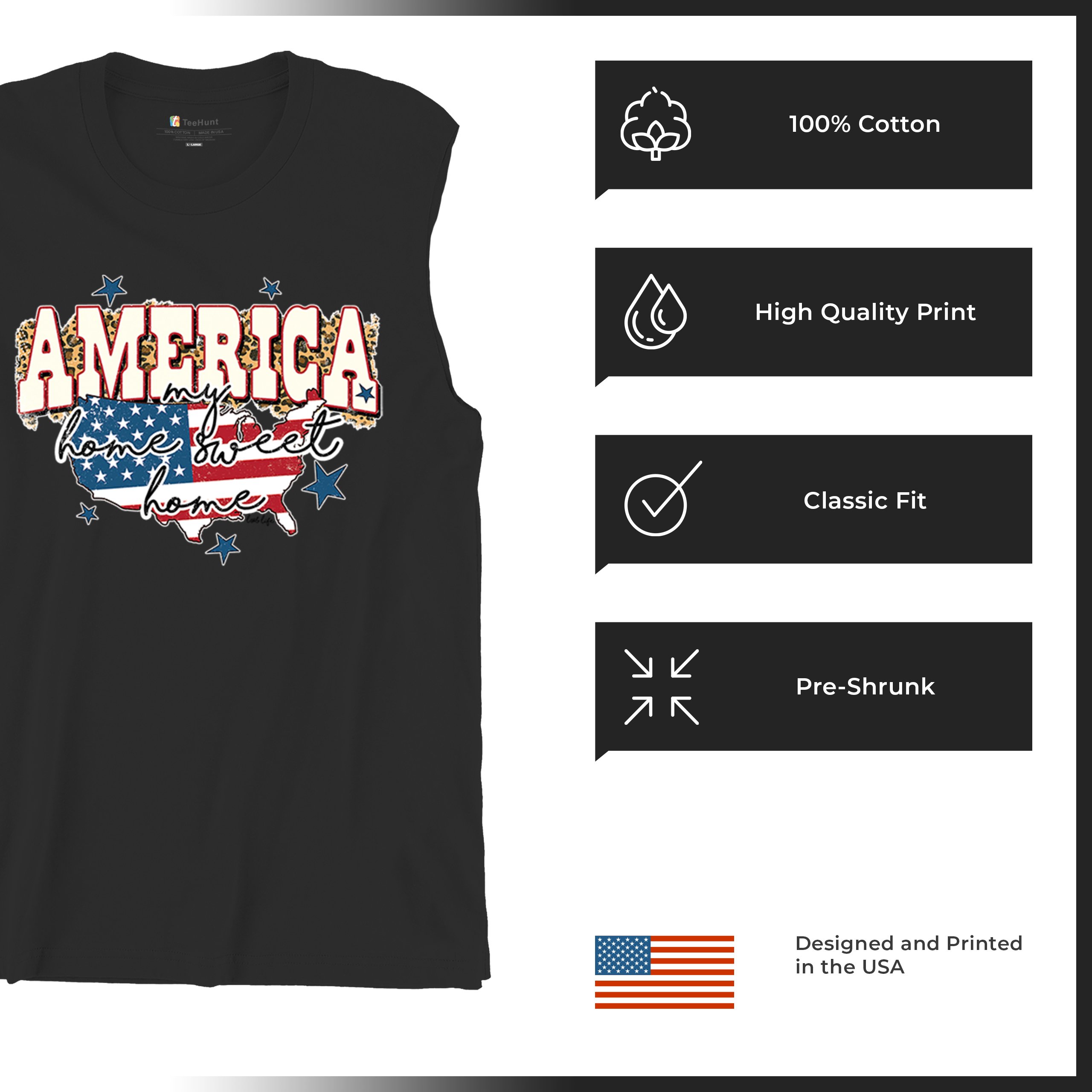 America My Home Sweet Home Muscle Shirt 4th of July Patriotic Flag Pride Men's