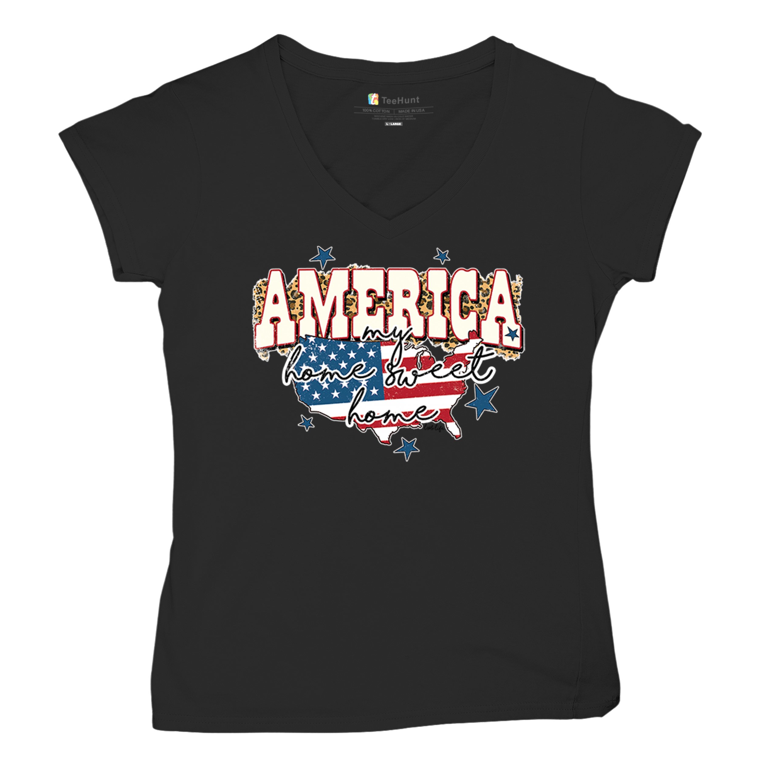 America My Home Sweet Home Women's V-Neck T-shirt 4th of July USA Patriot Tee - Picture 6 of 71