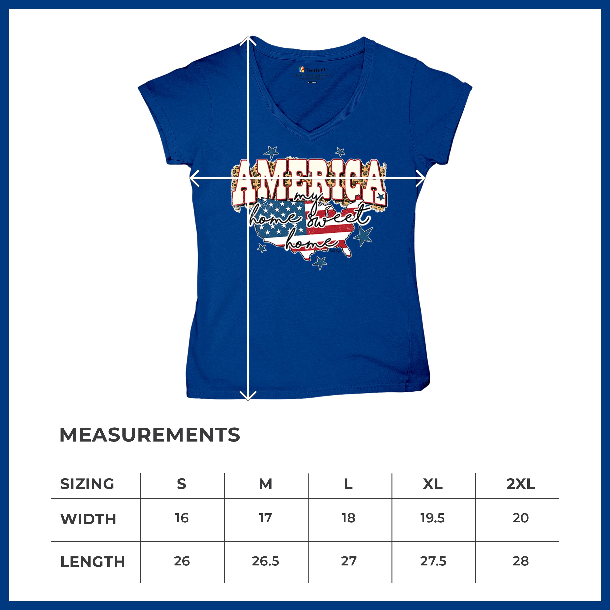 America My Home Sweet Home Women's V-Neck T-shirt 4th of July USA Patriot Tee - Picture 57 of 71