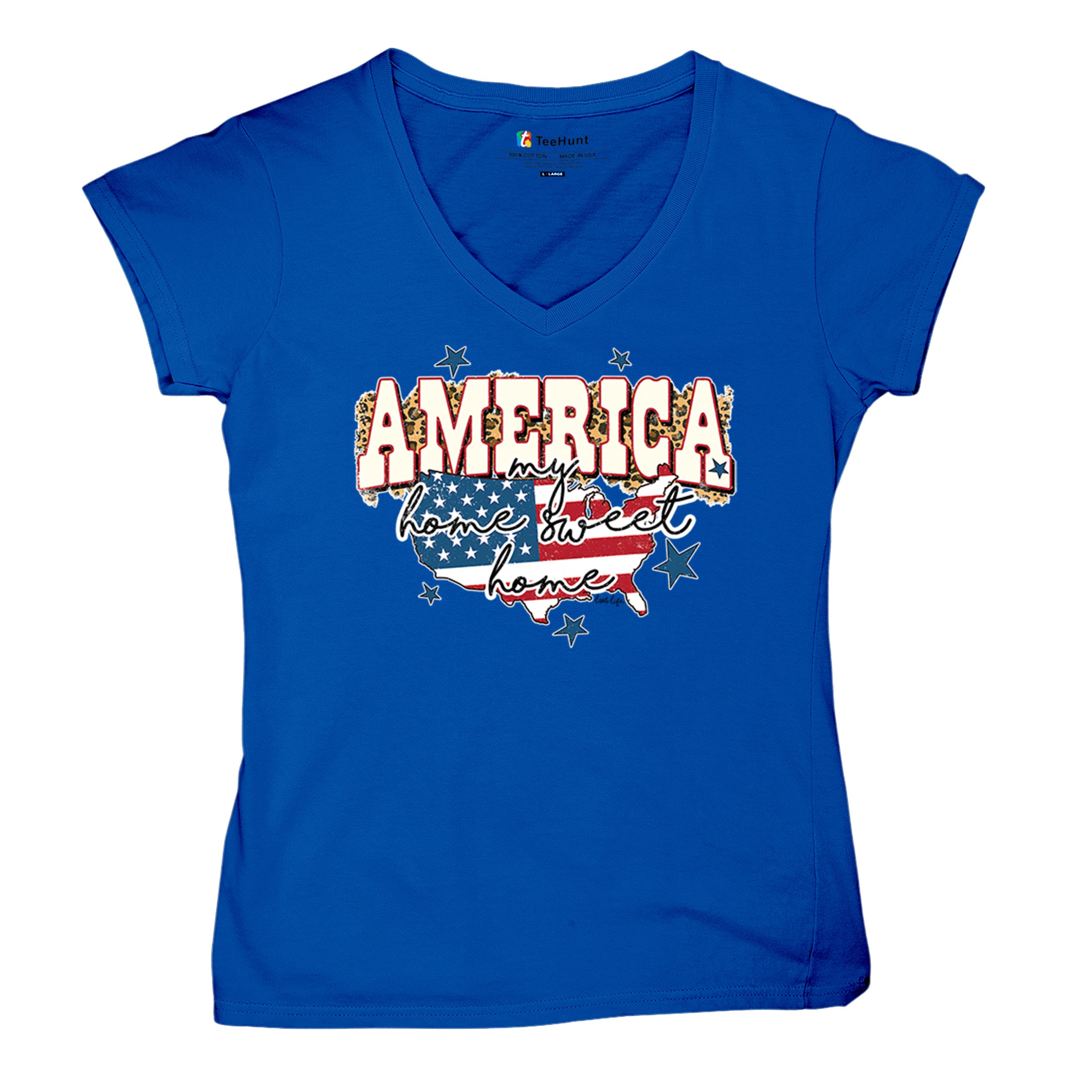 America My Home Sweet Home Women's V-Neck T-shirt 4th of July USA Patriot Tee - Picture 55 of 71
