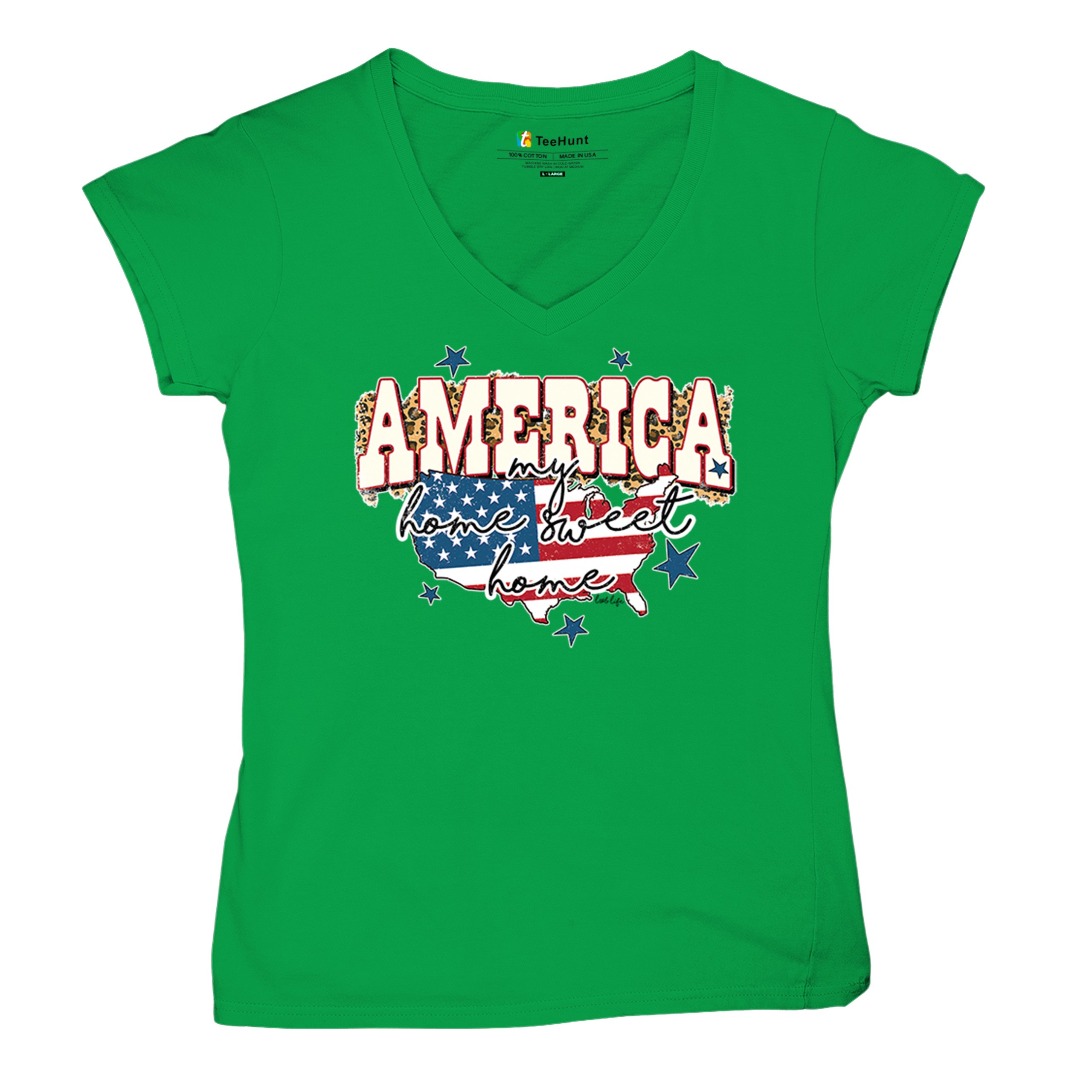 America My Home Sweet Home Women's V-Neck T-shirt 4th of July USA Patriot Tee - Picture 48 of 71