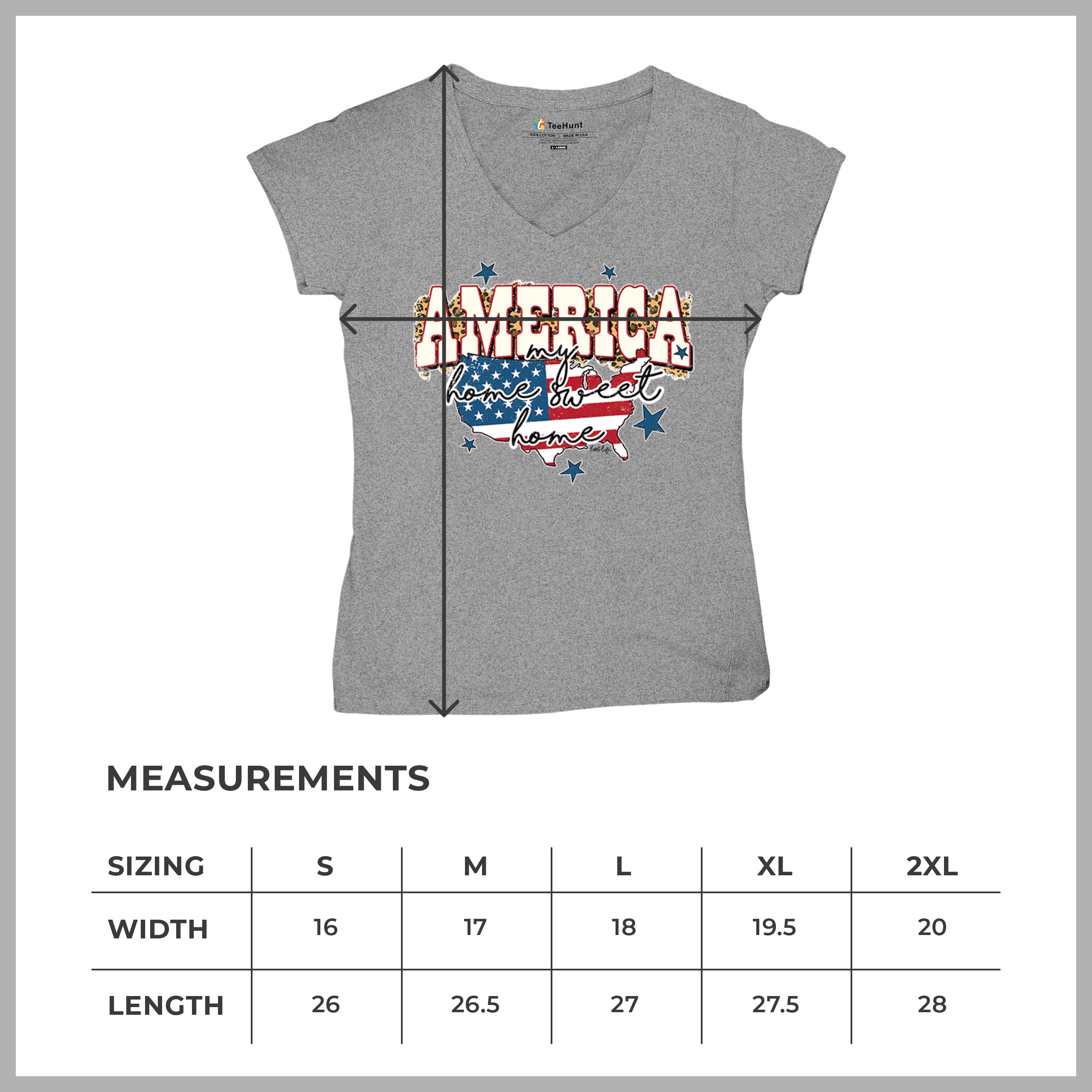 America My Home Sweet Home Women's V-Neck T-shirt 4th of July USA Patriot Tee - Picture 15 of 71