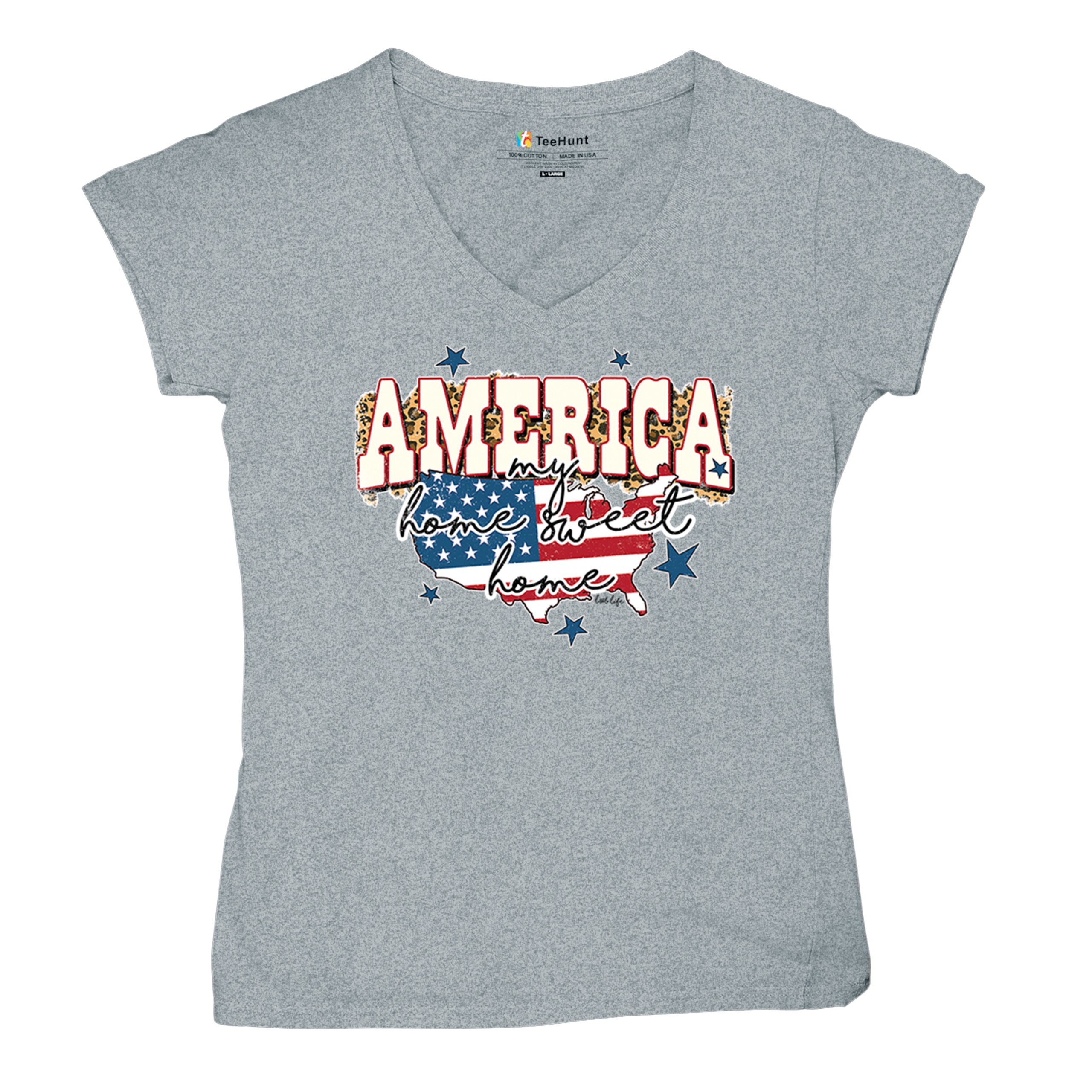 America My Home Sweet Home Women's V-Neck T-shirt 4th of July USA Patriot Tee - Picture 13 of 71