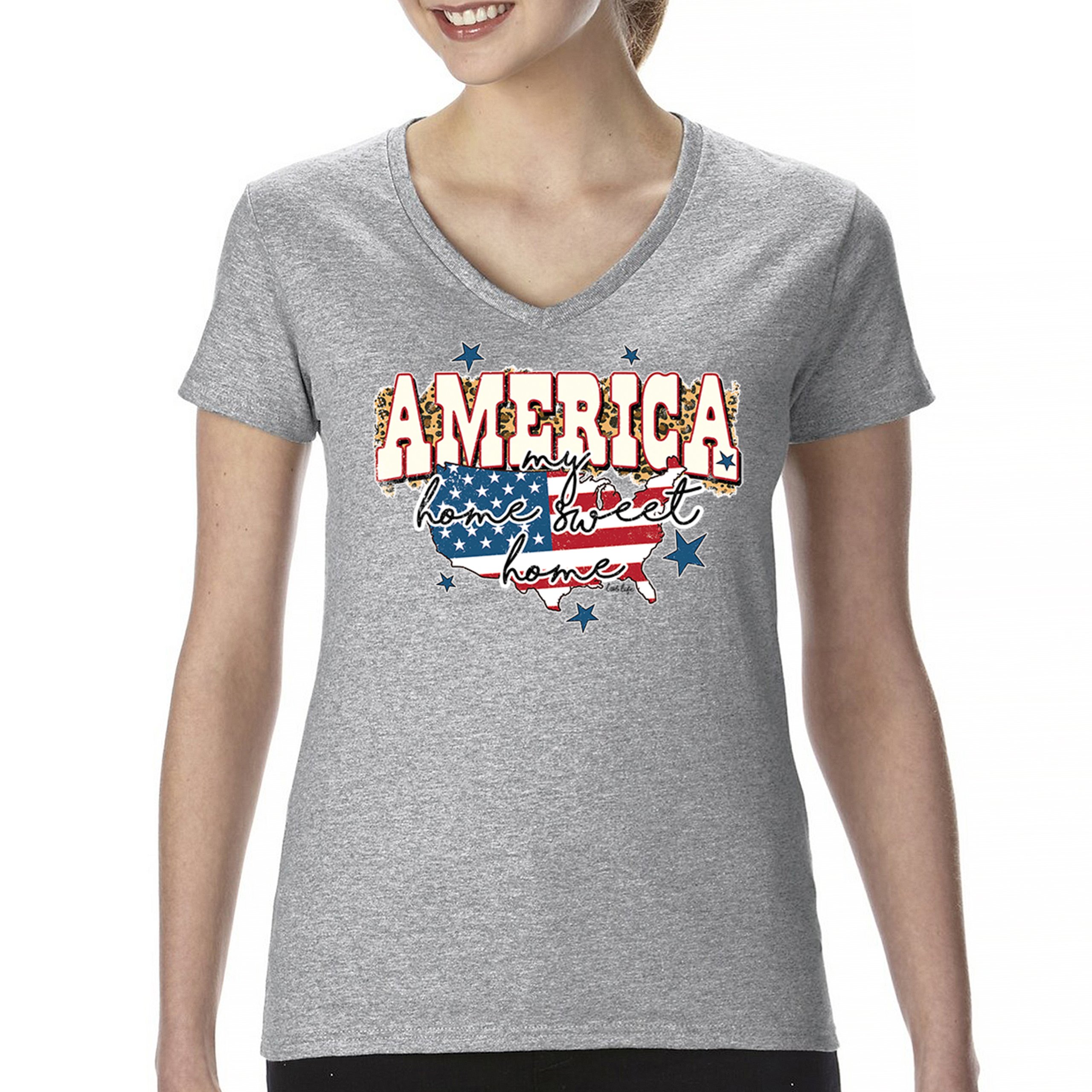 America My Home Sweet Home Women's V-Neck T-shirt 4th of July USA Patriot Tee - Picture 9 of 71