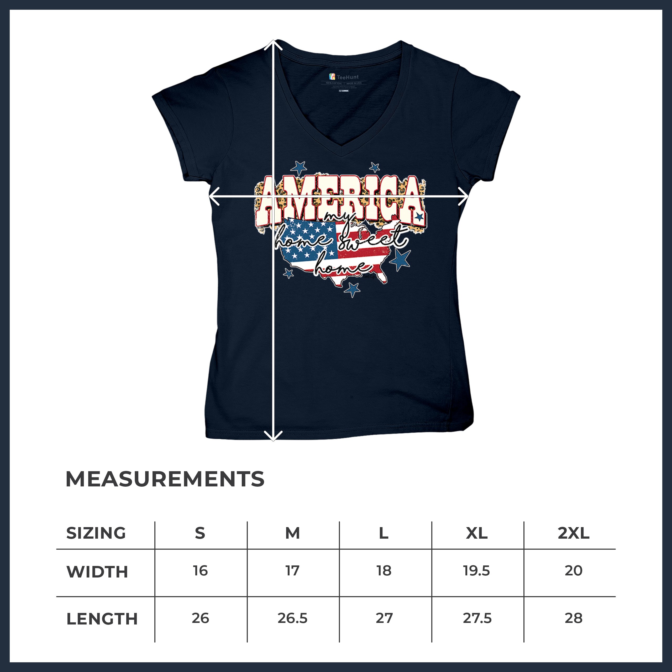 America My Home Sweet Home Women's V-Neck T-shirt 4th of July USA Patriot Tee - Picture 43 of 71