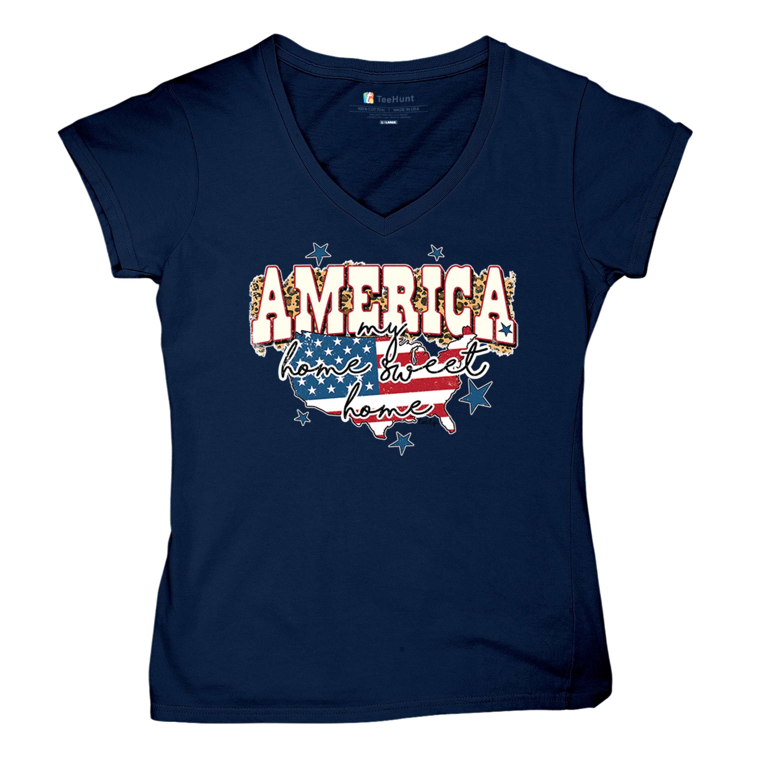 America My Home Sweet Home Women's V-Neck T-shirt 4th of July USA Patriot Tee - Picture 41 of 71