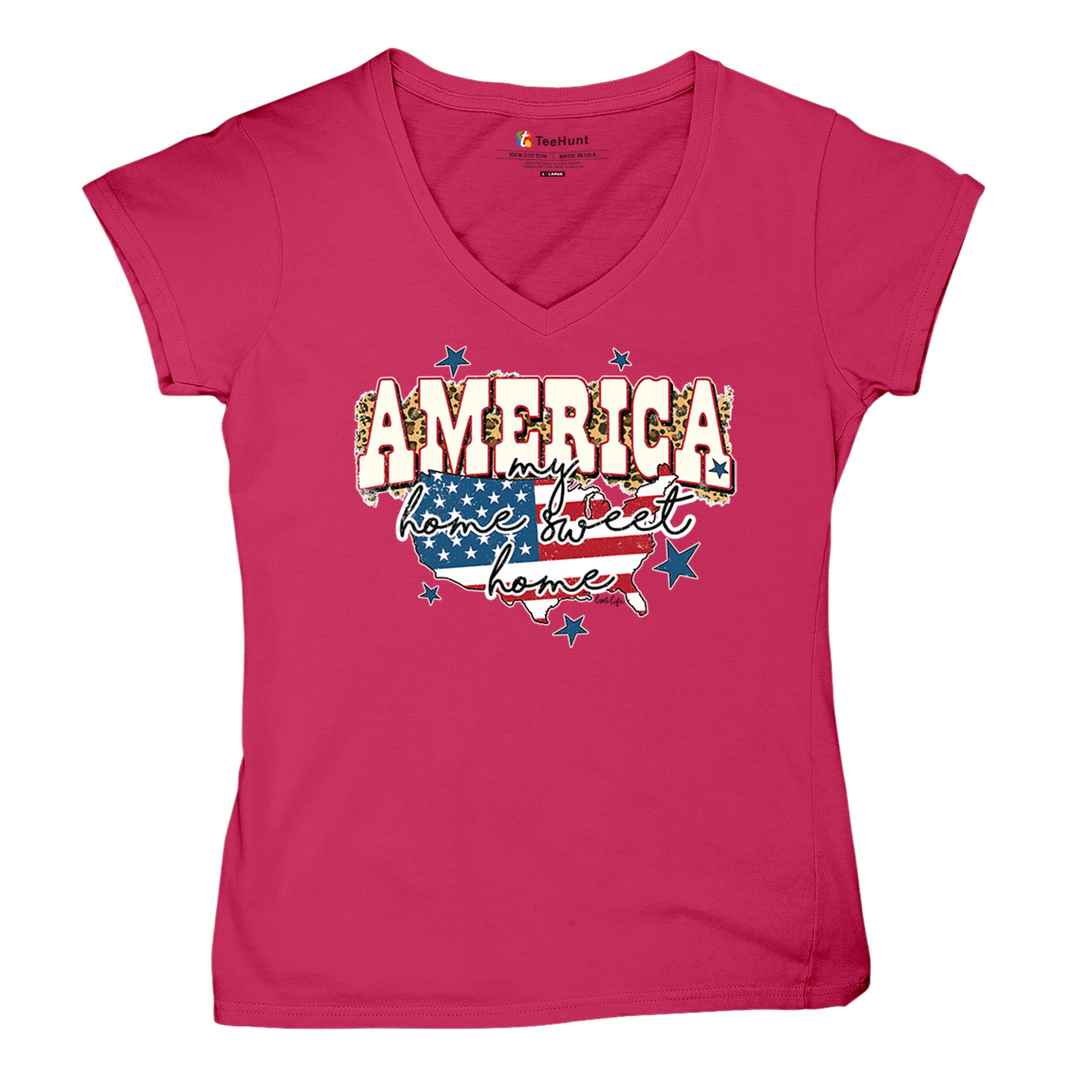 America My Home Sweet Home Women's V-Neck T-shirt 4th of July USA Patriot Tee - Picture 62 of 71