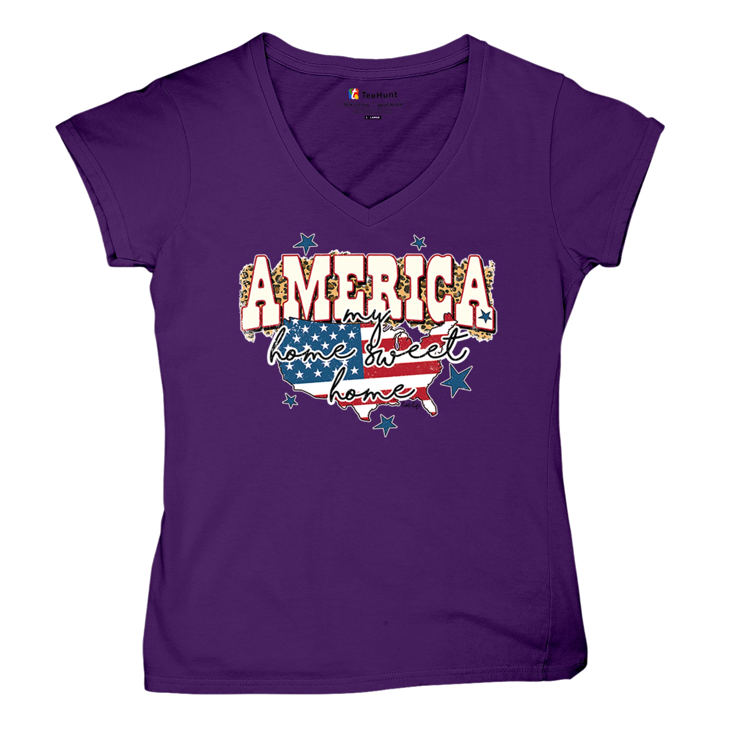 America My Home Sweet Home Women's V-Neck T-shirt 4th of July USA Patriot Tee - Picture 20 of 71