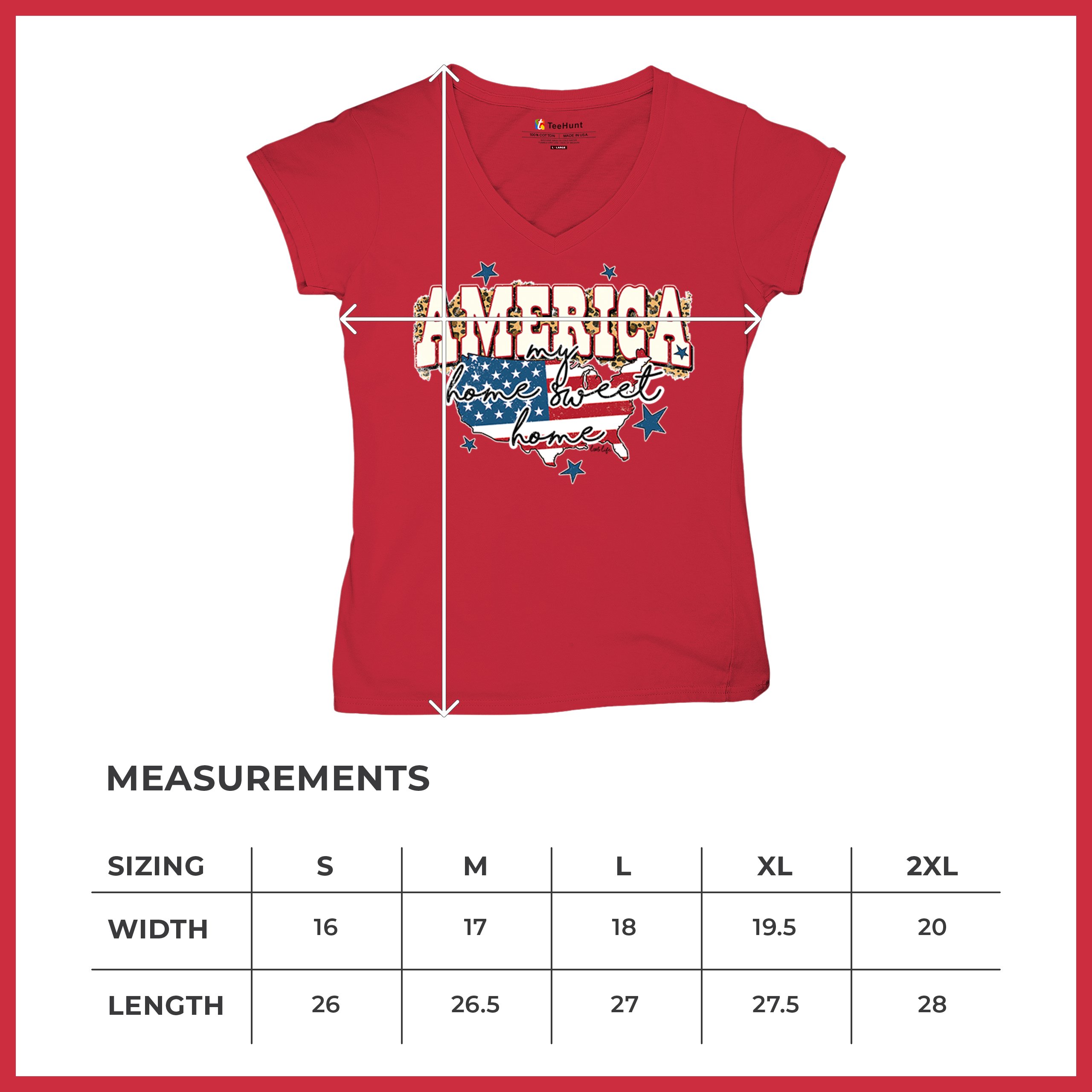 America My Home Sweet Home Women's V-Neck T-shirt 4th of July USA Patriot Tee - Picture 29 of 71