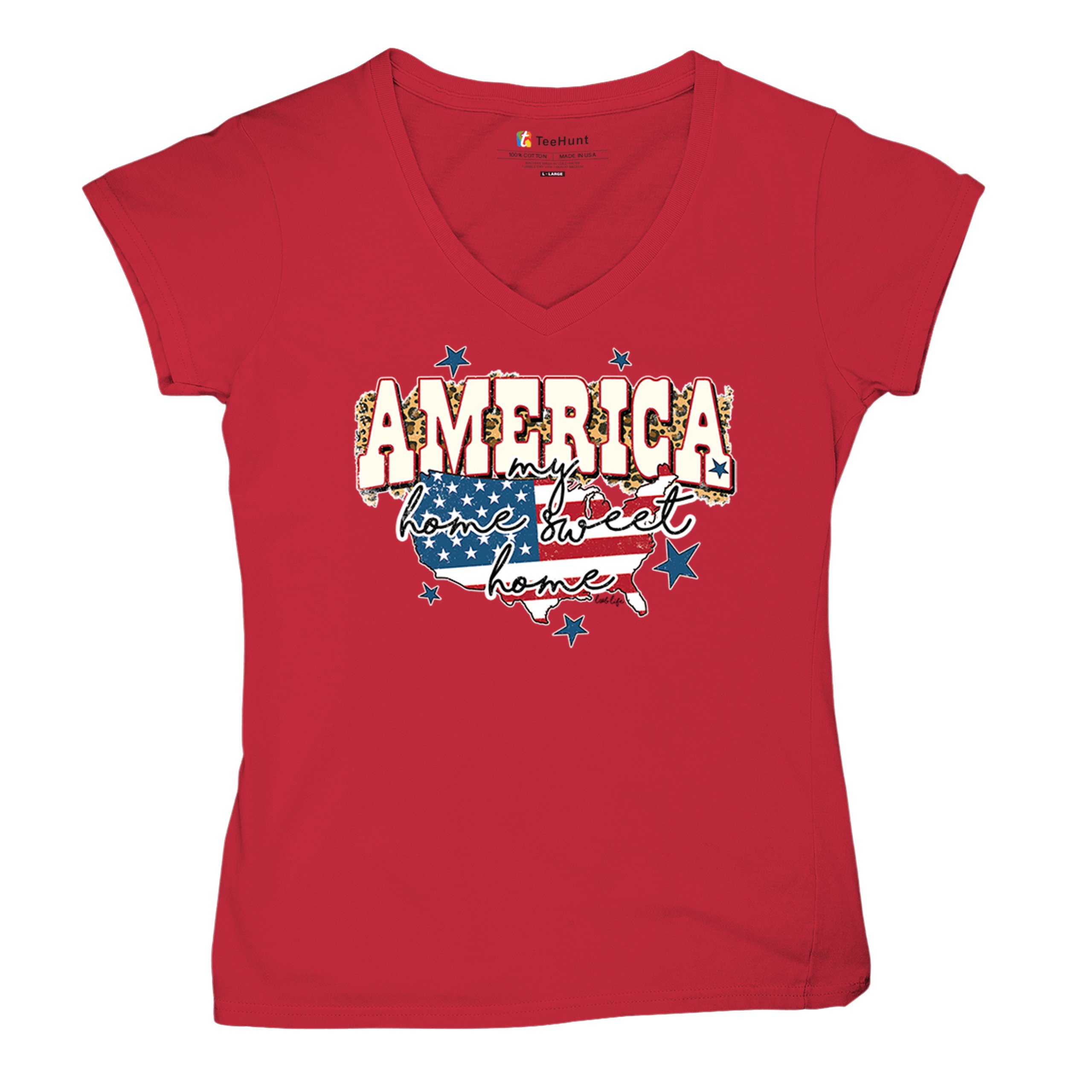 America My Home Sweet Home Women's V-Neck T-shirt 4th of July USA Patriot Tee - Picture 27 of 71