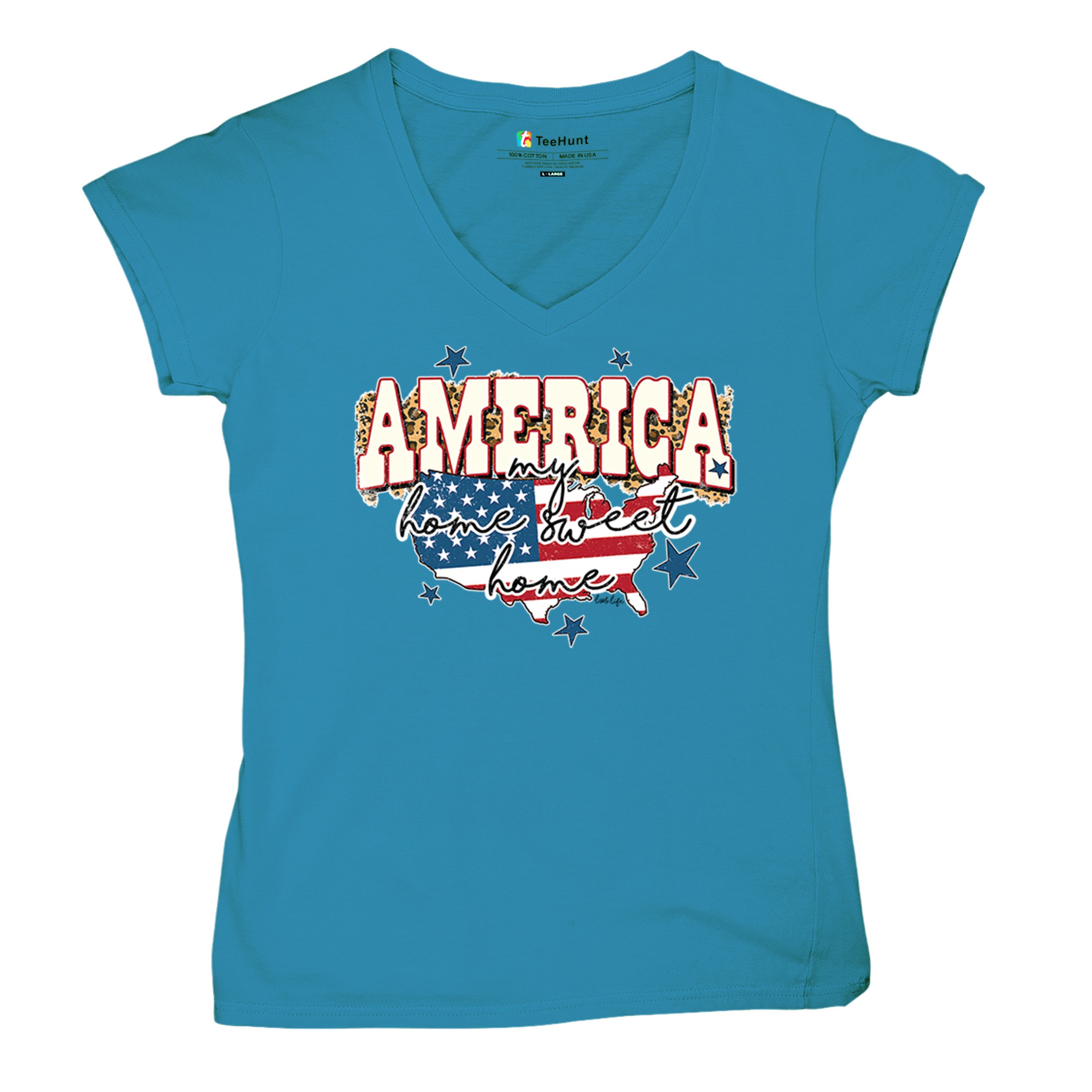 America My Home Sweet Home Women's V-Neck T-shirt 4th of July USA Patriot Tee - Picture 69 of 71