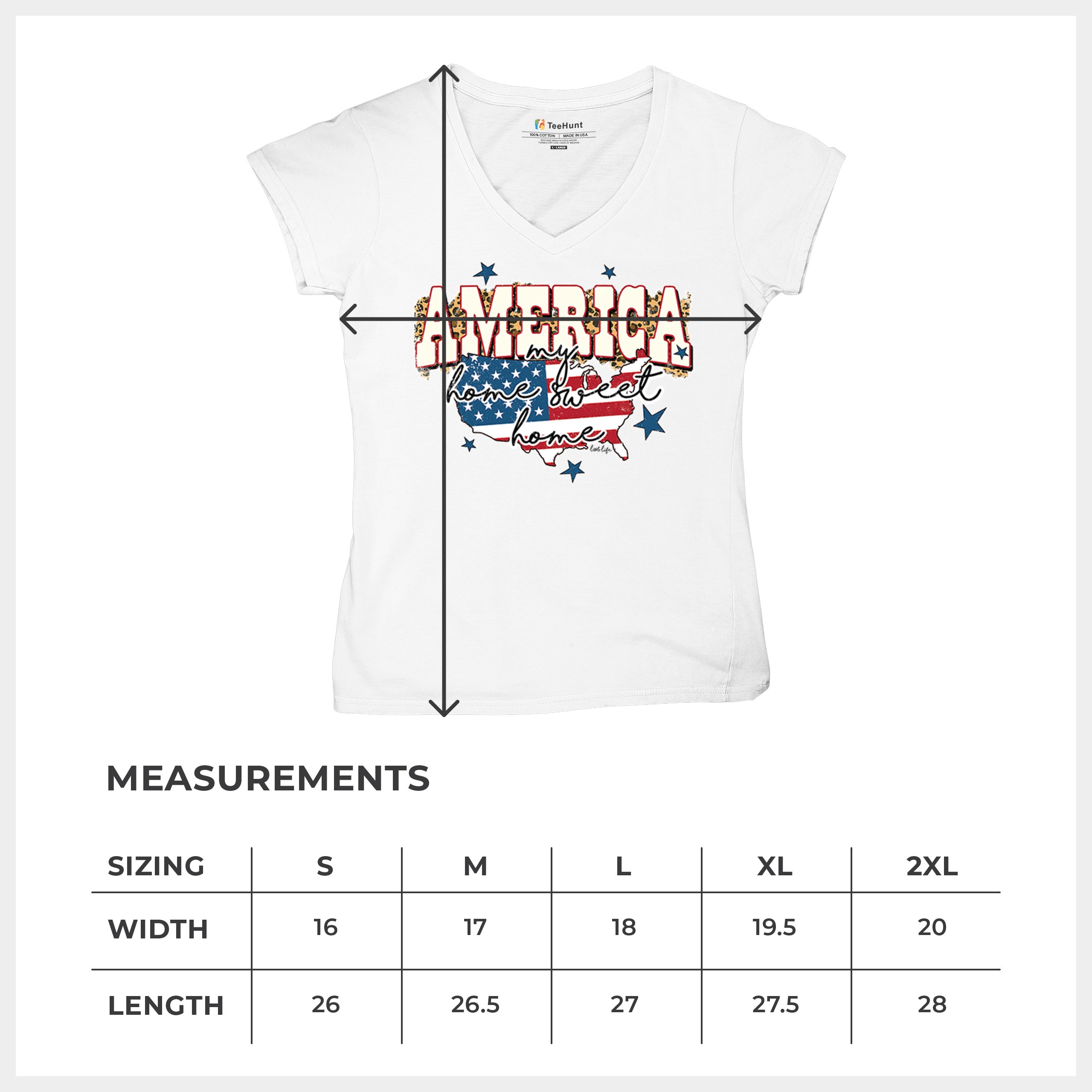 America My Home Sweet Home Women's V-Neck T-shirt 4th of July USA Patriot Tee - Picture 36 of 71