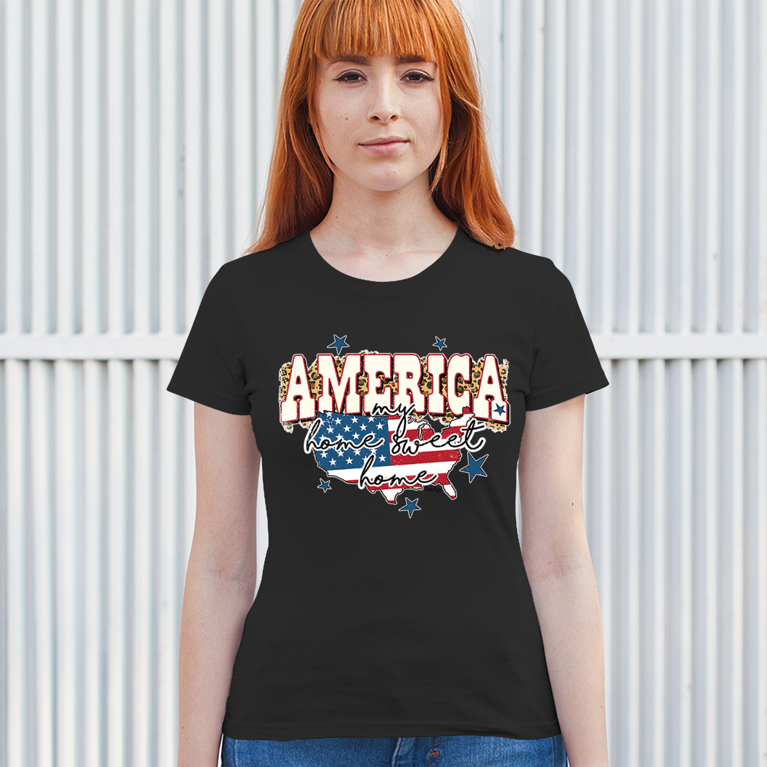 America My Home Sweet Home T-Shirt 4th of July Patriotic Flag Pride Women's Tee