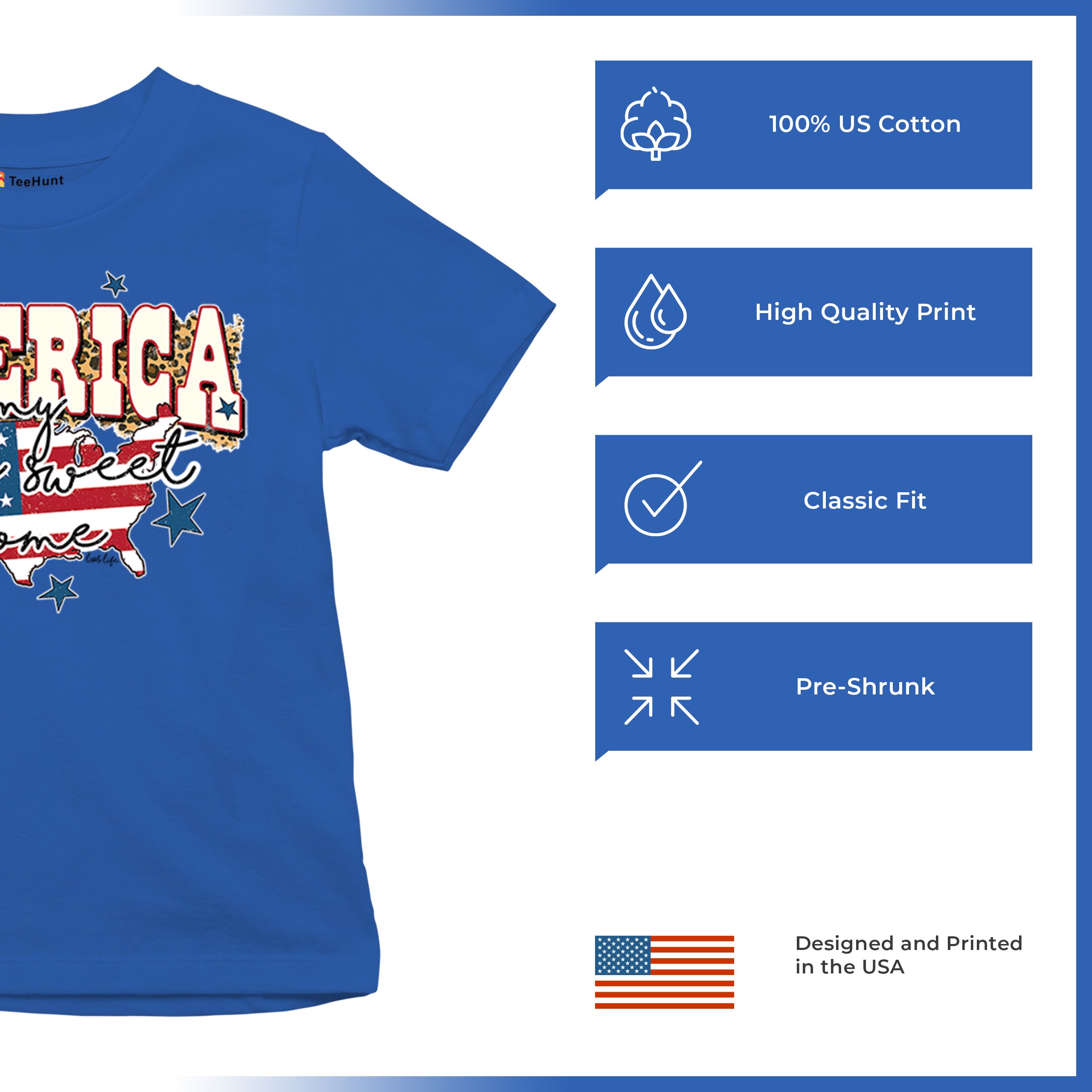 America My Home Sweet Home Youth T-shirt 4th of July Patriotic Flag Pride Kids - Picture 42 of 50