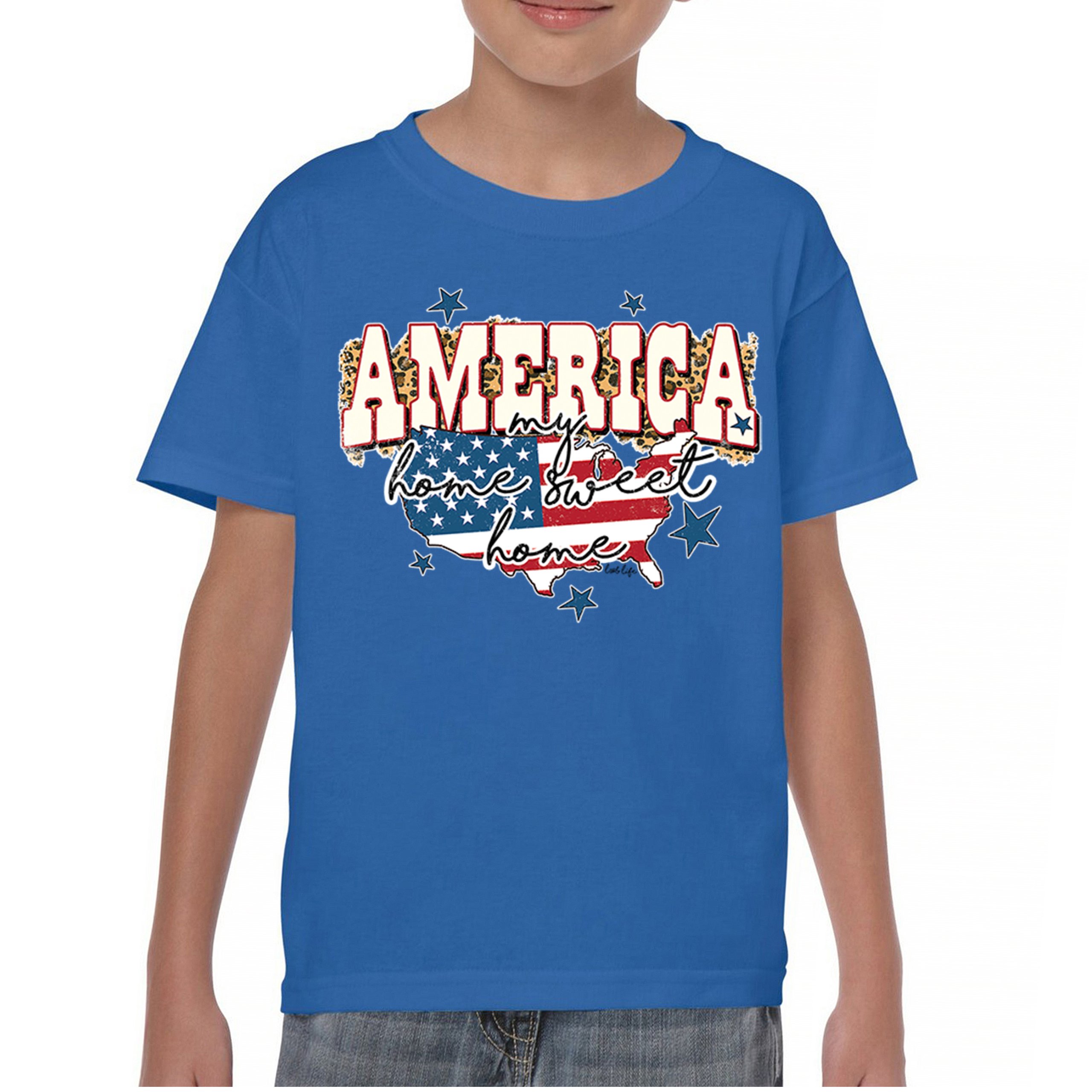 America My Home Sweet Home Youth T-shirt 4th of July Patriotic Flag Pride Kids - Picture 37 of 50