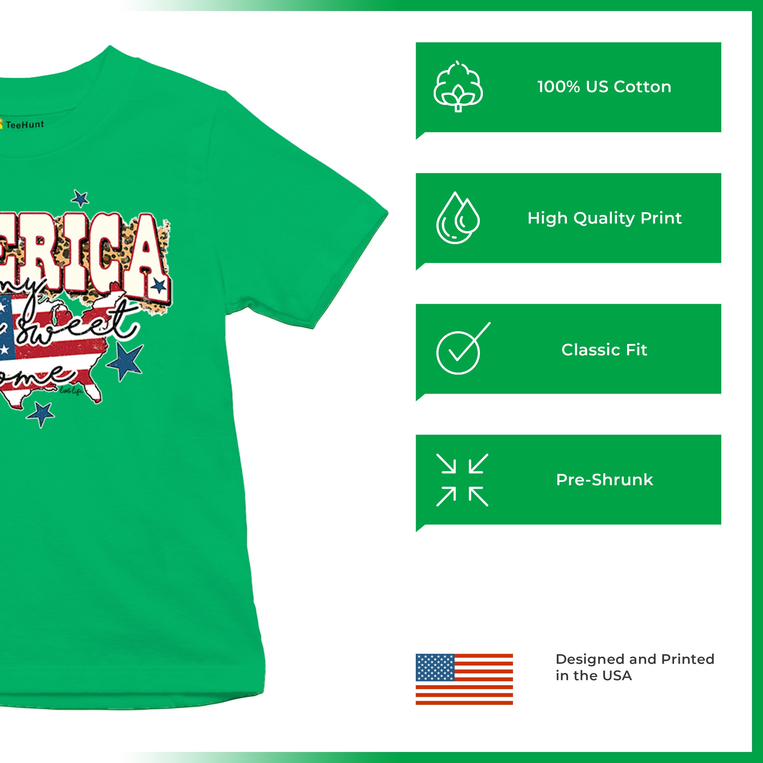 America My Home Sweet Home Youth T-shirt 4th of July Patriotic Flag Pride Kids - Picture 35 of 50