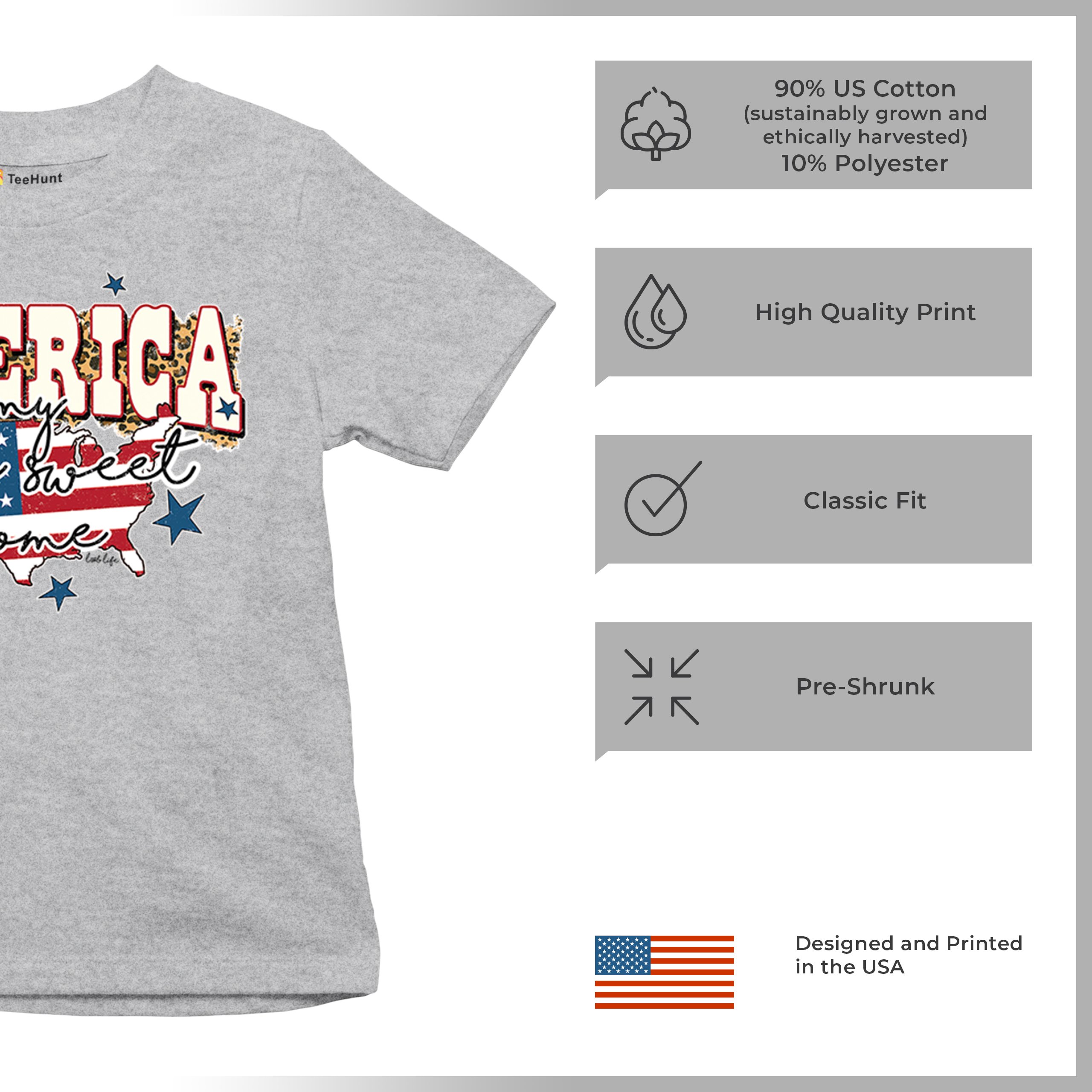 America My Home Sweet Home Youth T-shirt 4th of July Patriotic Flag Pride Kids - Picture 14 of 50