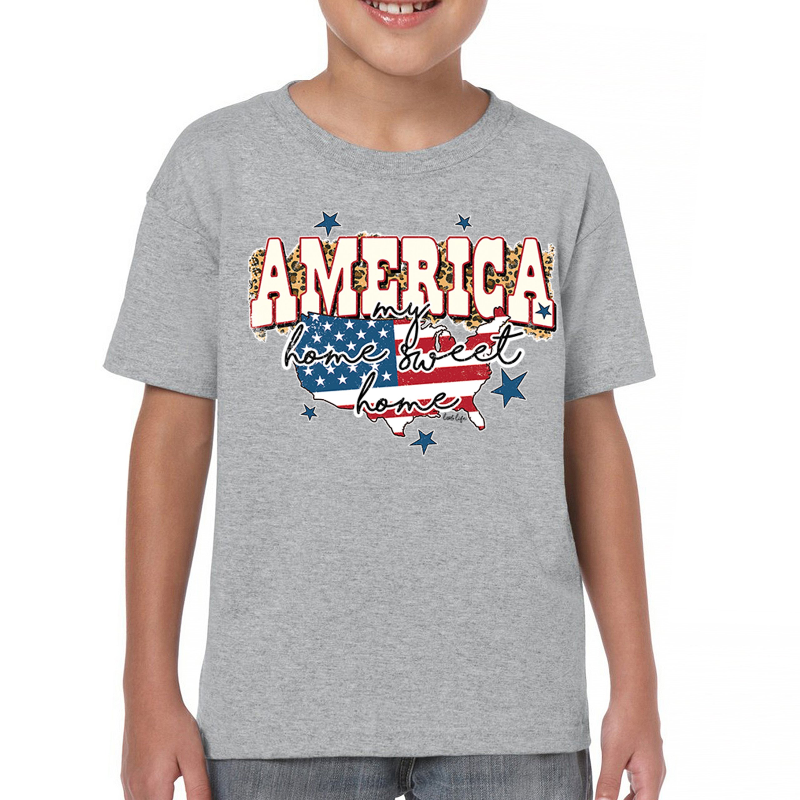 America My Home Sweet Home Youth T-shirt 4th of July Patriotic Flag Pride Kids - Picture 9 of 50