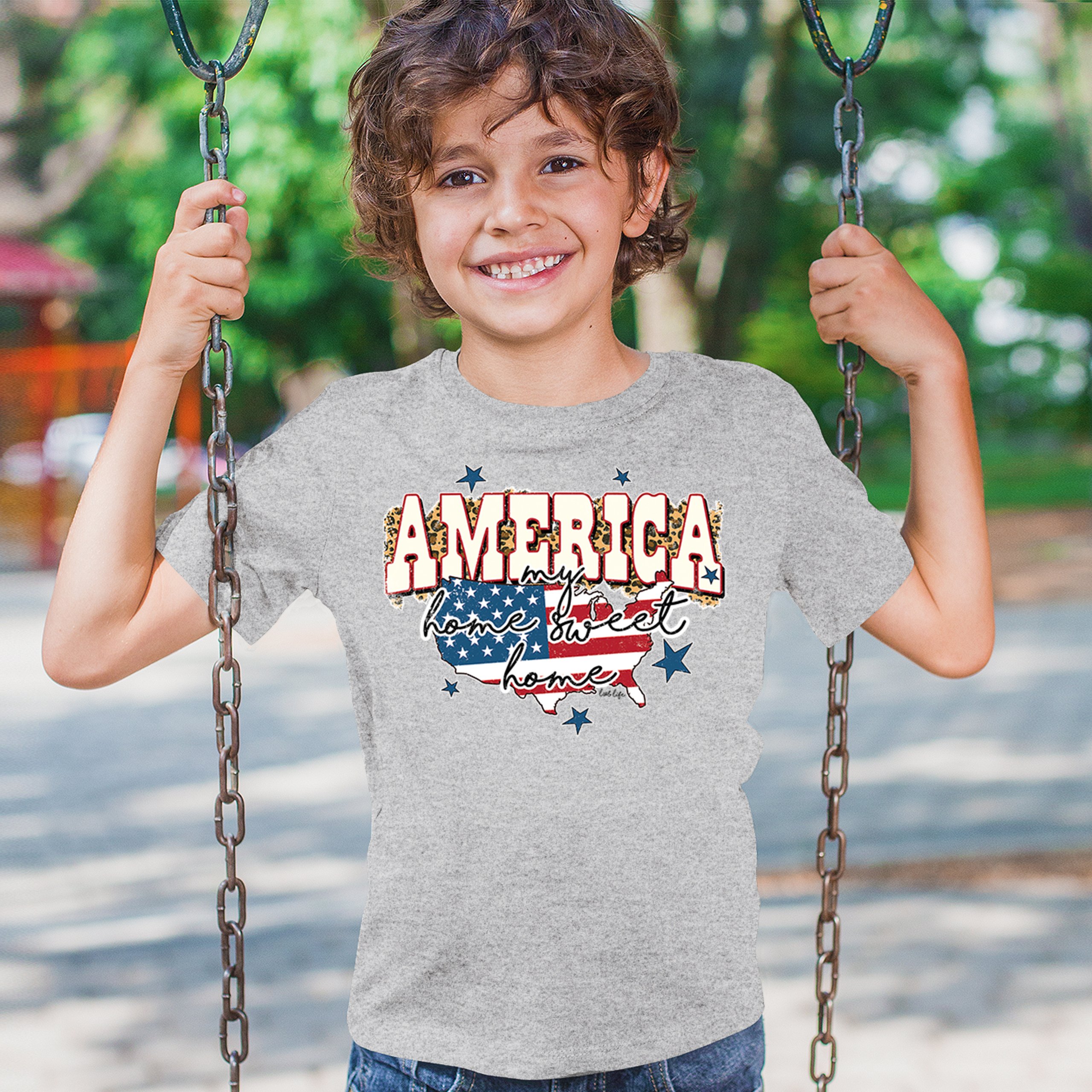America My Home Sweet Home Youth T-shirt 4th of July Patriotic Flag Pride Kids - Picture 12 of 50