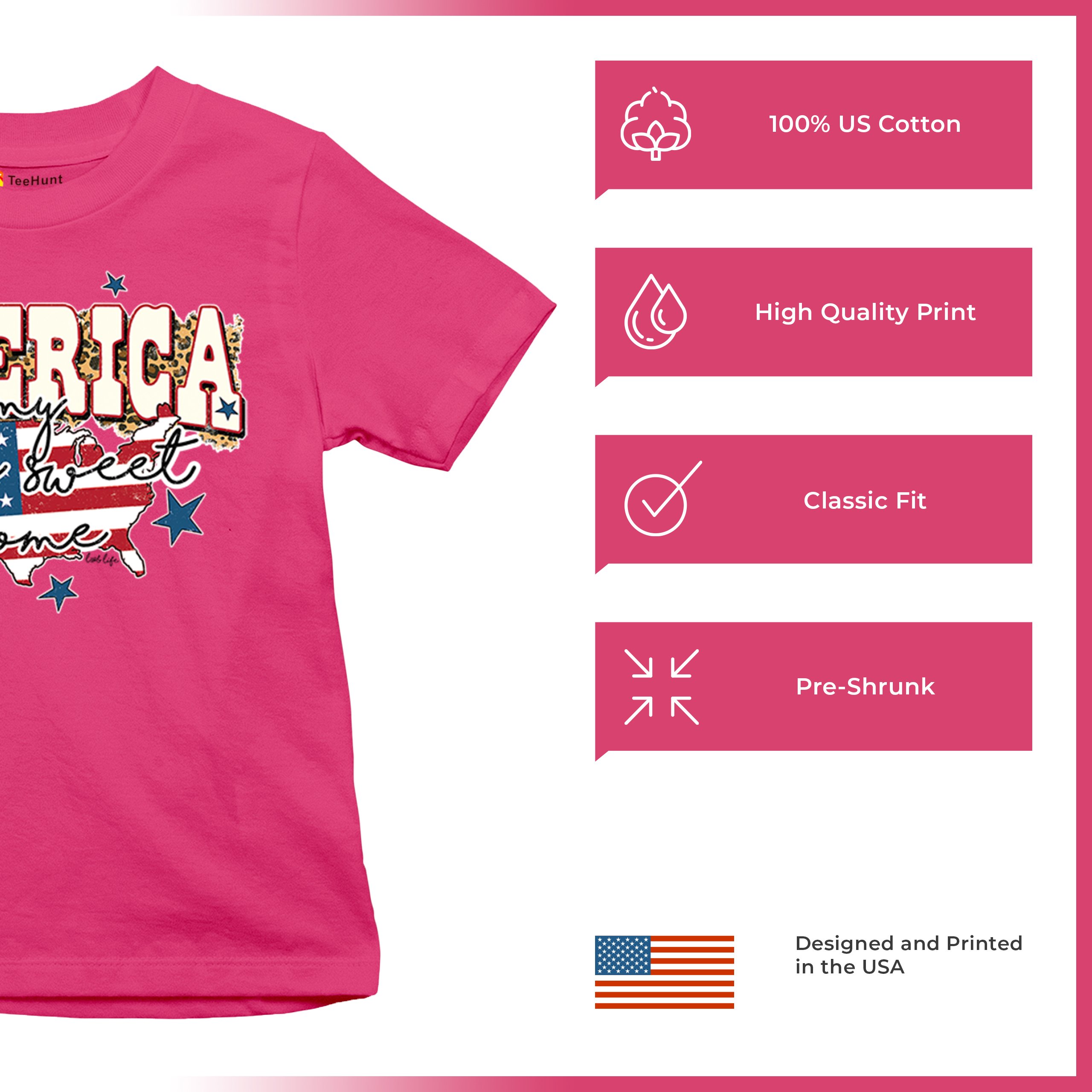 America My Home Sweet Home Youth T-shirt 4th of July Patriotic Flag Pride Kids - Picture 49 of 50