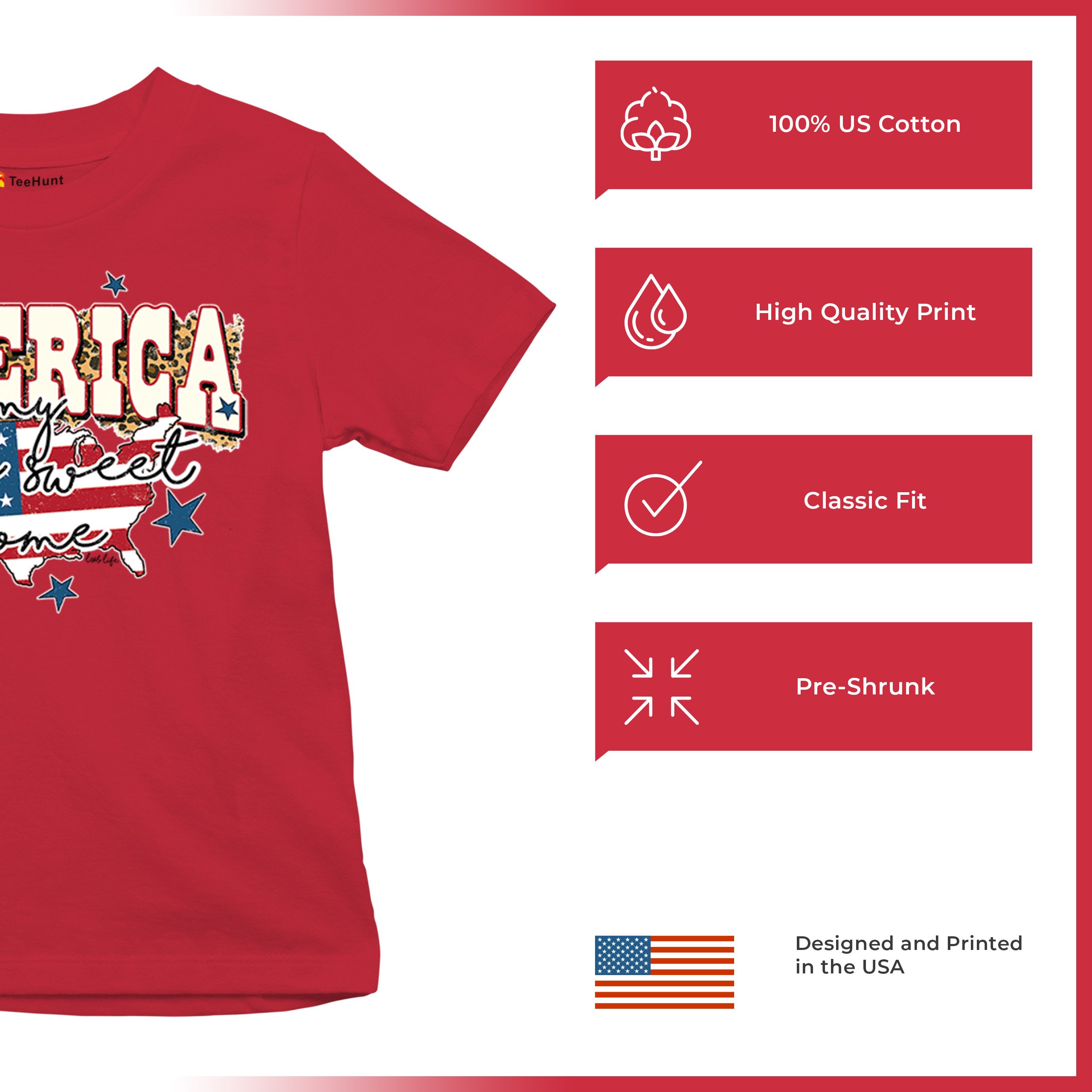 America My Home Sweet Home Youth T-shirt 4th of July Patriotic Flag Pride Kids - Picture 21 of 50