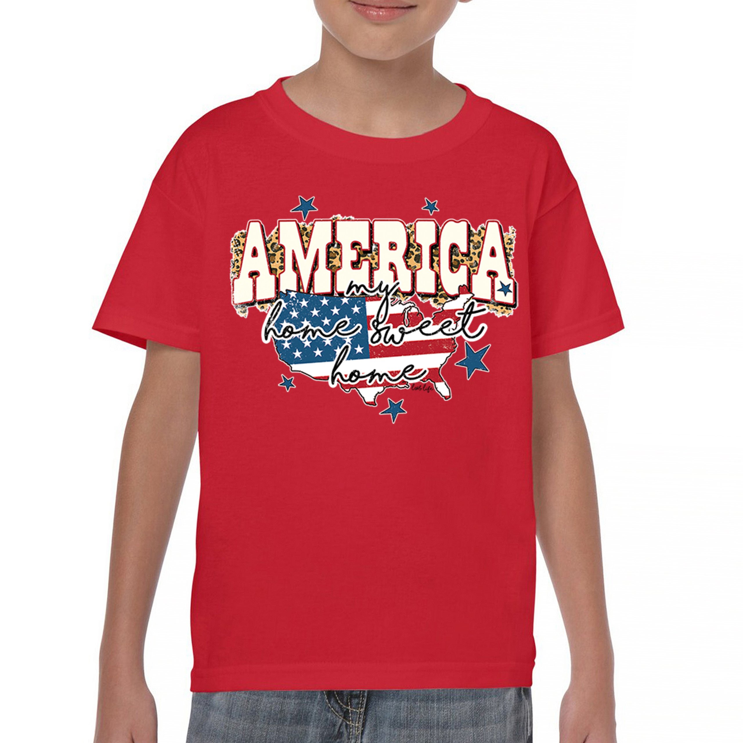 America My Home Sweet Home Youth T-shirt 4th of July Patriotic Flag Pride Kids - Picture 16 of 50