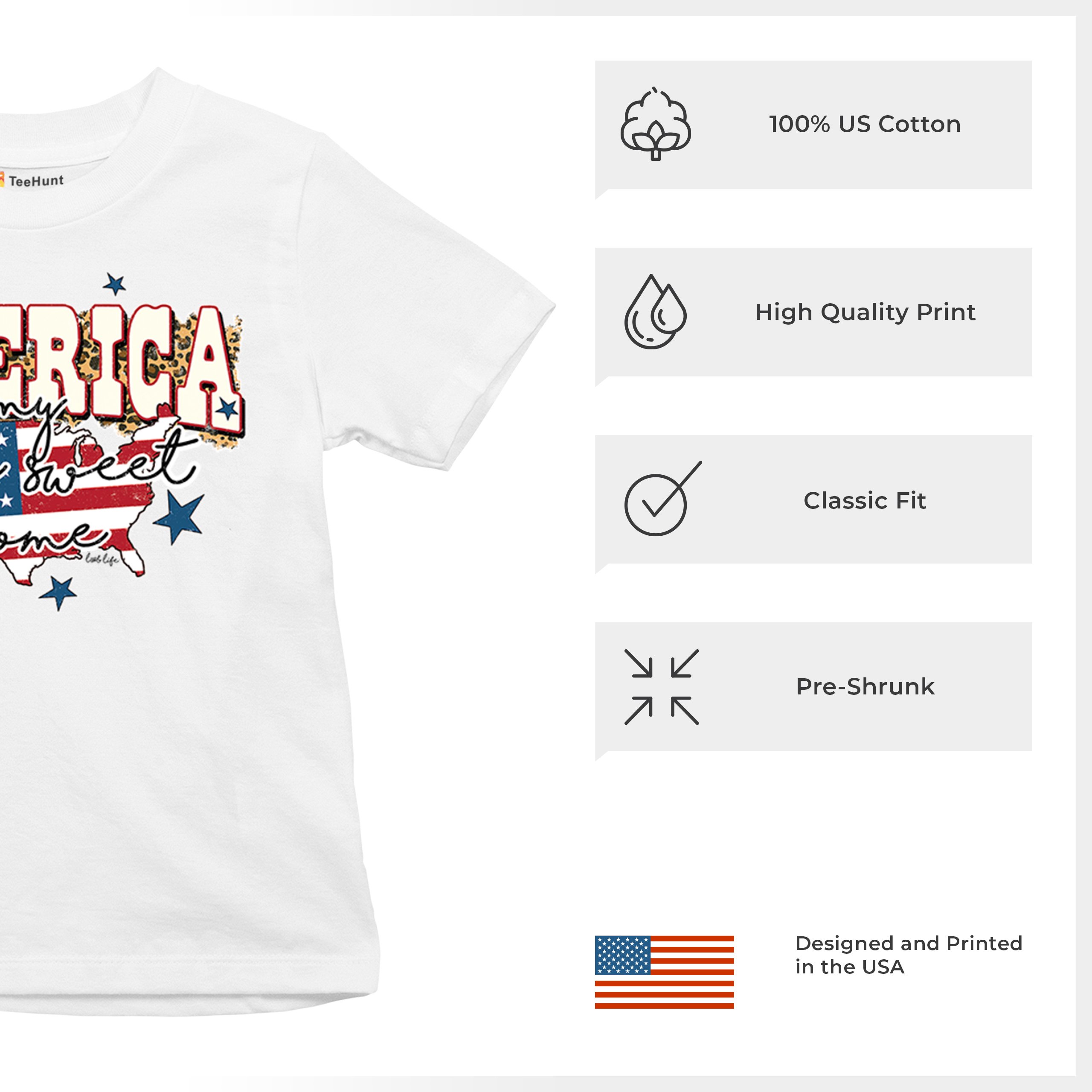 America My Home Sweet Home Youth T-shirt 4th of July Patriotic Flag Pride Kids - Picture 28 of 50