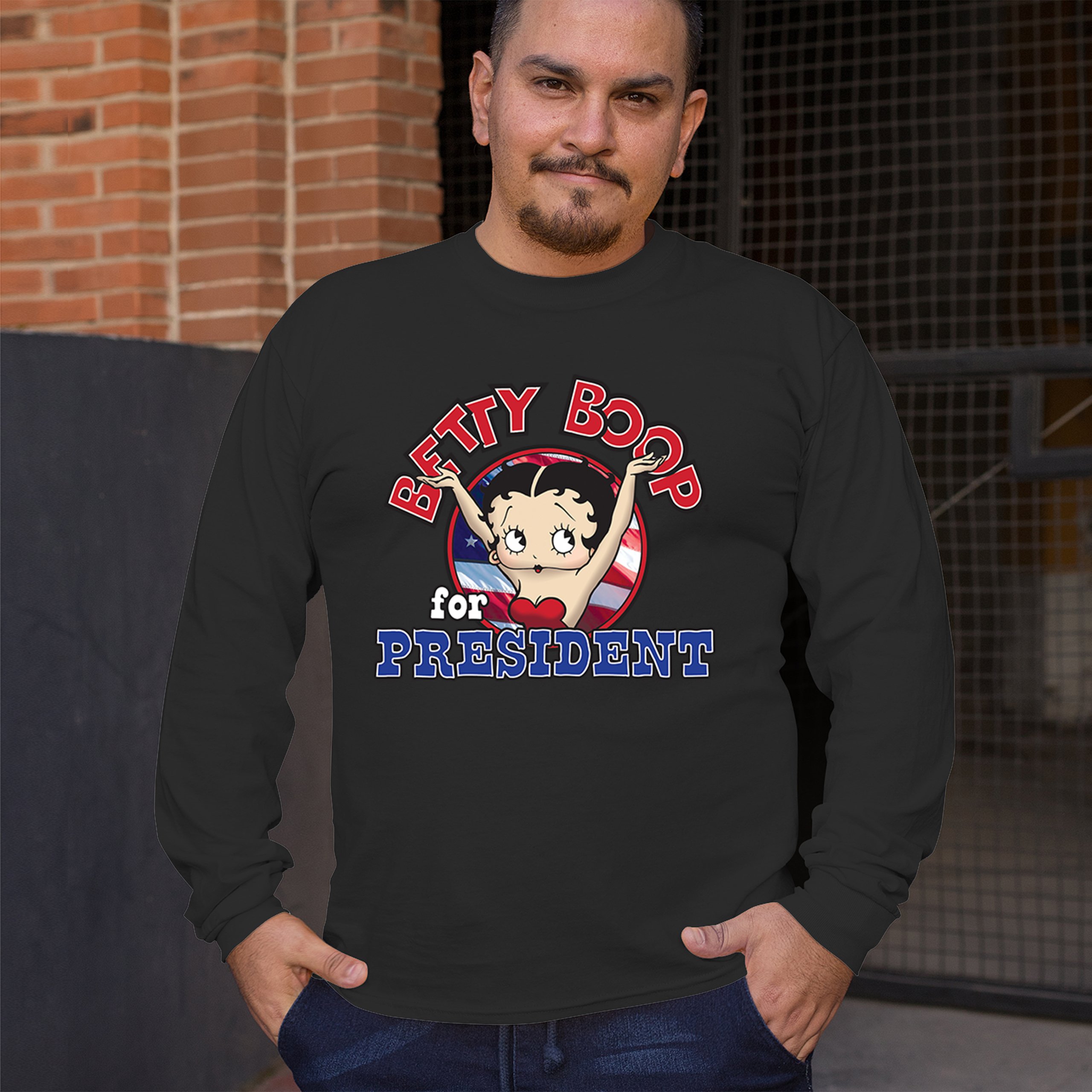 ALTRA T shirt a maniche lunghe Betty Boop For President 2024 divertente umorismo iconica cultura pop