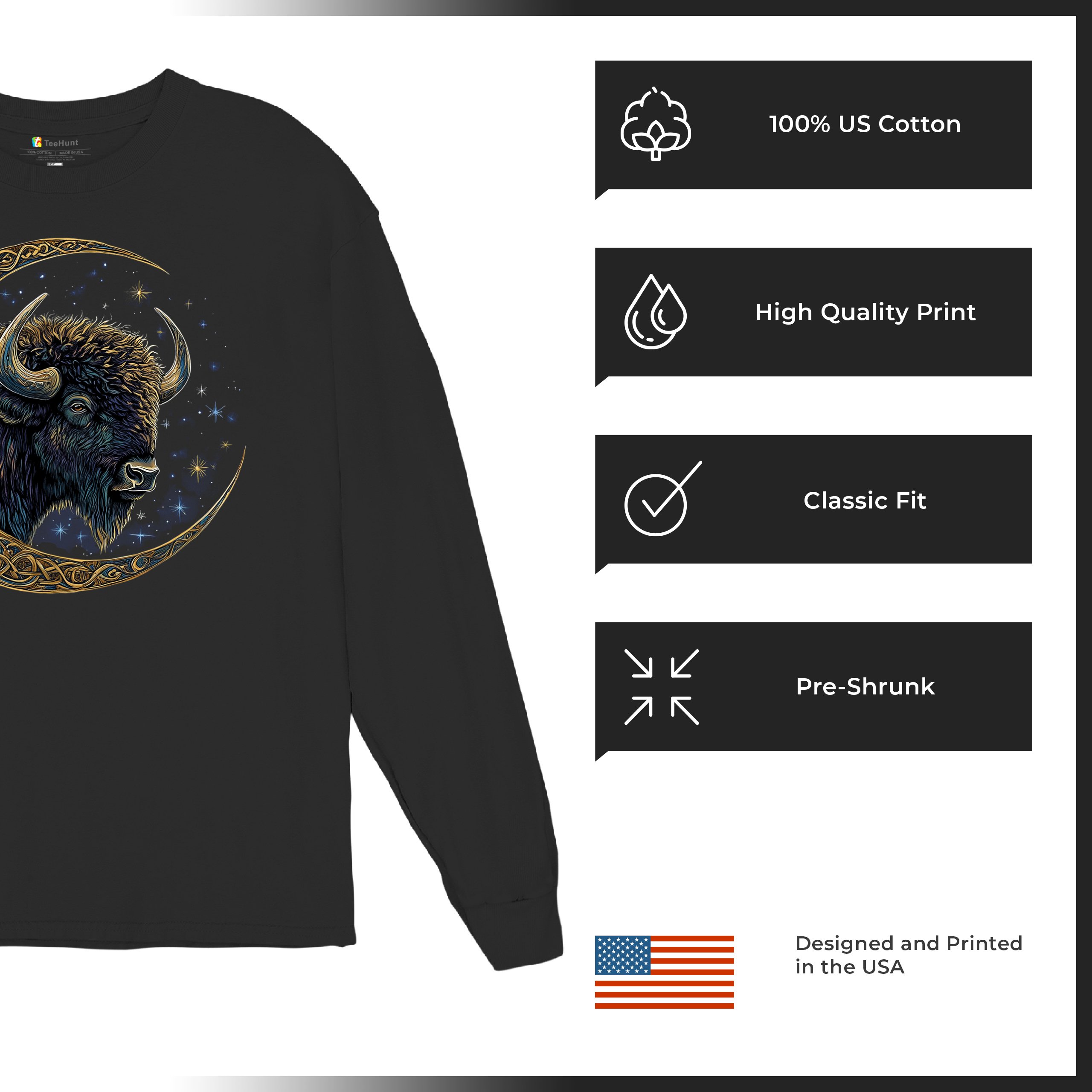 Camiseta Celta Luna Bisonte Manga Larga Bosque Místico Animal Vida Silvestre Celestial - Imagen 7 de 78