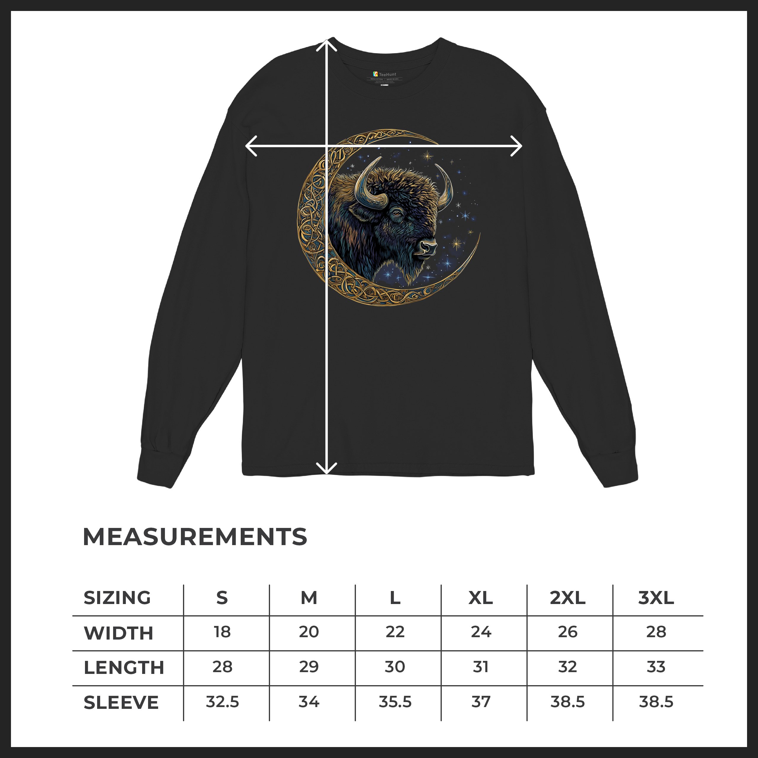 Camiseta Celta Luna Bisonte Manga Larga Bosque Místico Animal Vida Silvestre Celestial - Imagen 8 de 78