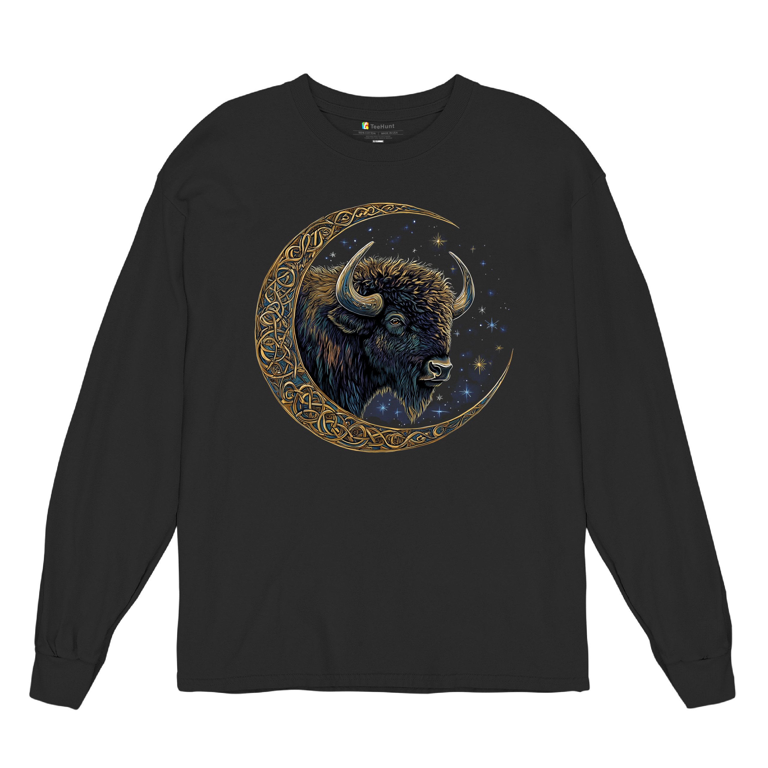 Camiseta Celta Luna Bisonte Manga Larga Bosque Místico Animal Vida Silvestre Celestial - Imagen 6 de 78