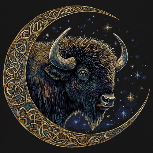 Camiseta Celta Luna Bisonte Manga Larga Bosque Místico Animal Vida Silvestre Celestial - Imagen 4 de 78