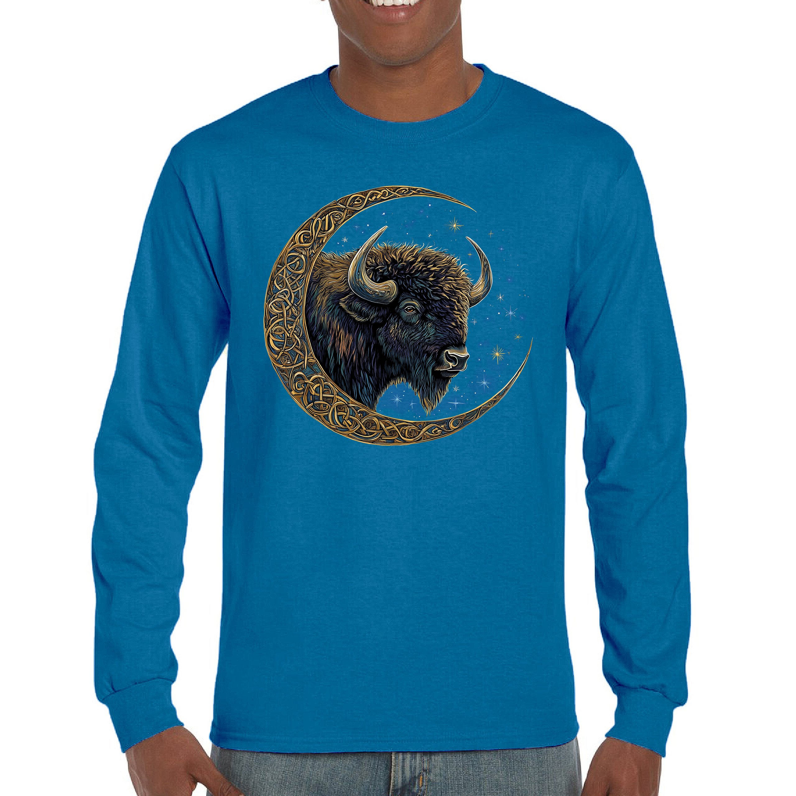 Camiseta Celta Luna Bisonte Manga Larga Bosque Místico Animal Vida Silvestre Celestial - Imagen 58 de 78