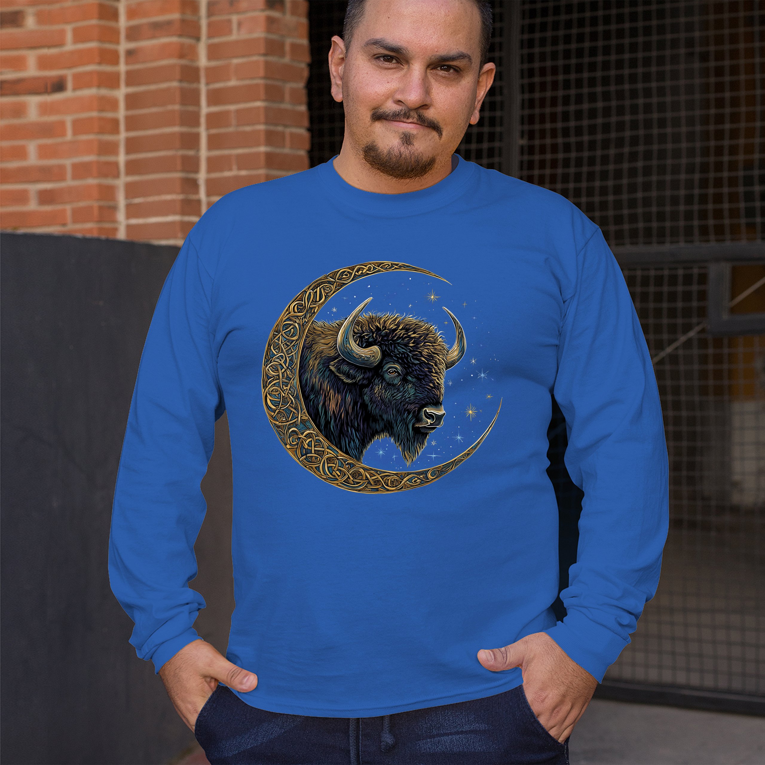 Camiseta Celta Luna Bisonte Manga Larga Bosque Místico Animal Vida Silvestre Celestial - Imagen 61 de 78