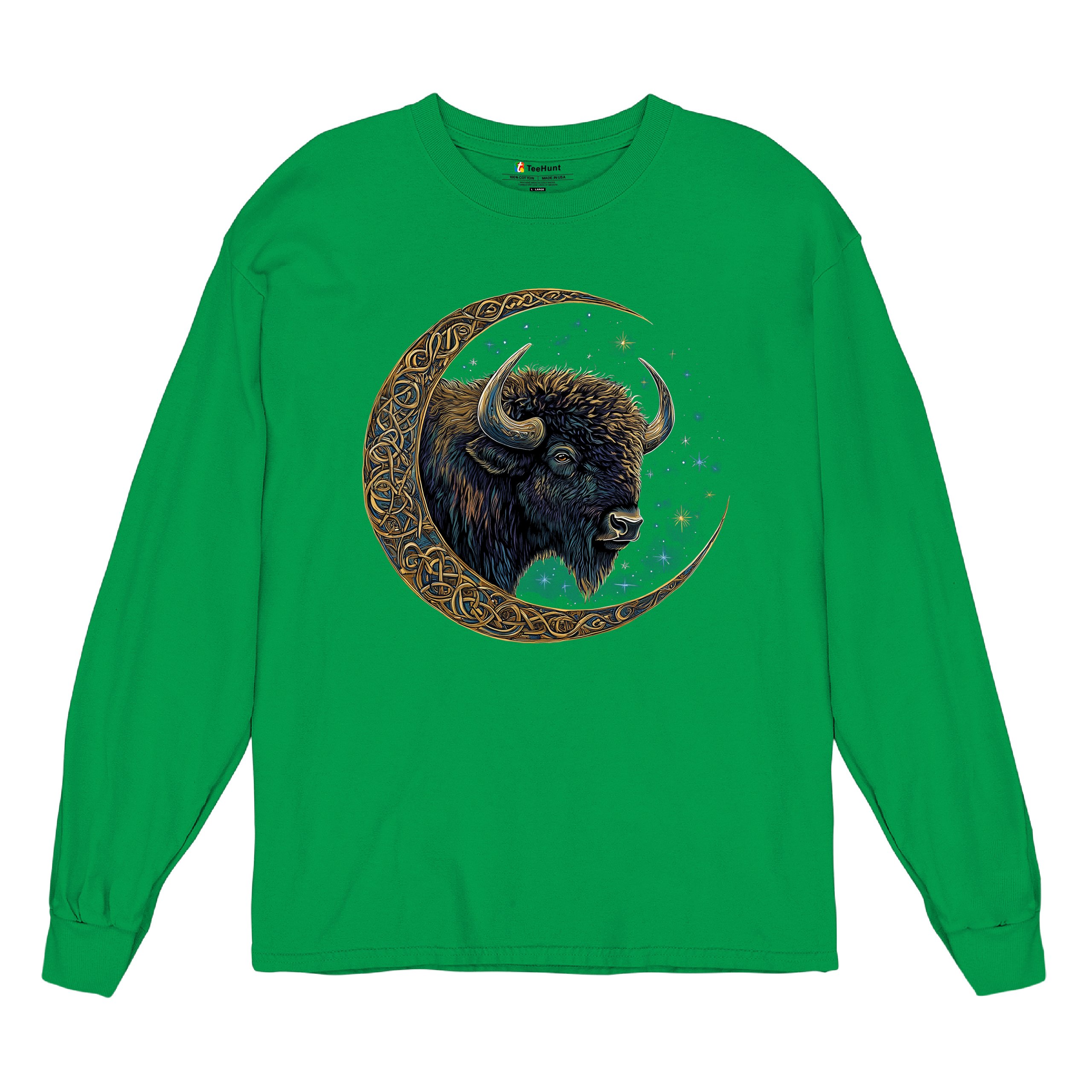 Camiseta Celta Luna Bisonte Manga Larga Bosque Místico Animal Vida Silvestre Celestial - Imagen 48 de 78