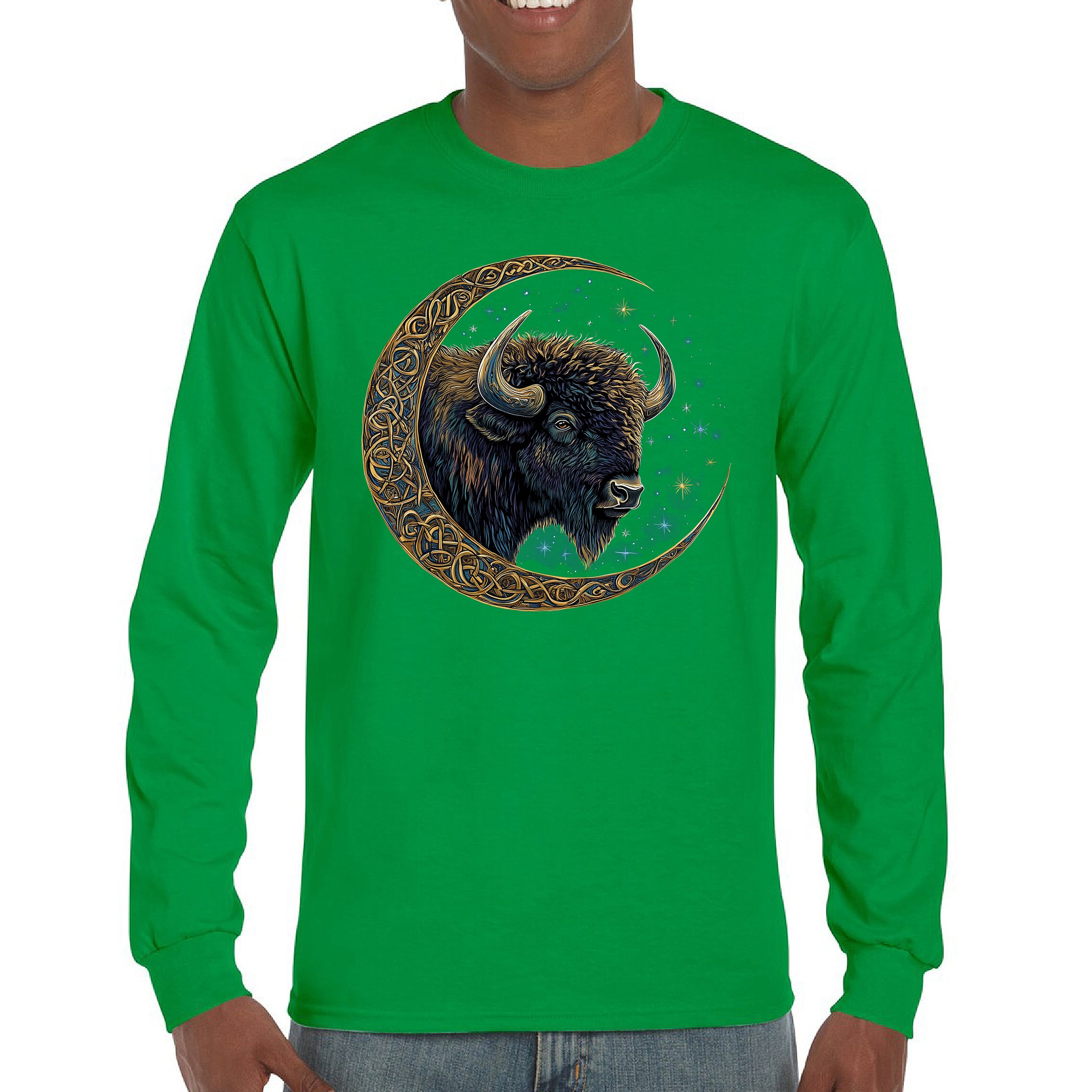 Camiseta Celta Luna Bisonte Manga Larga Bosque Místico Animal Vida Silvestre Celestial - Imagen 44 de 78