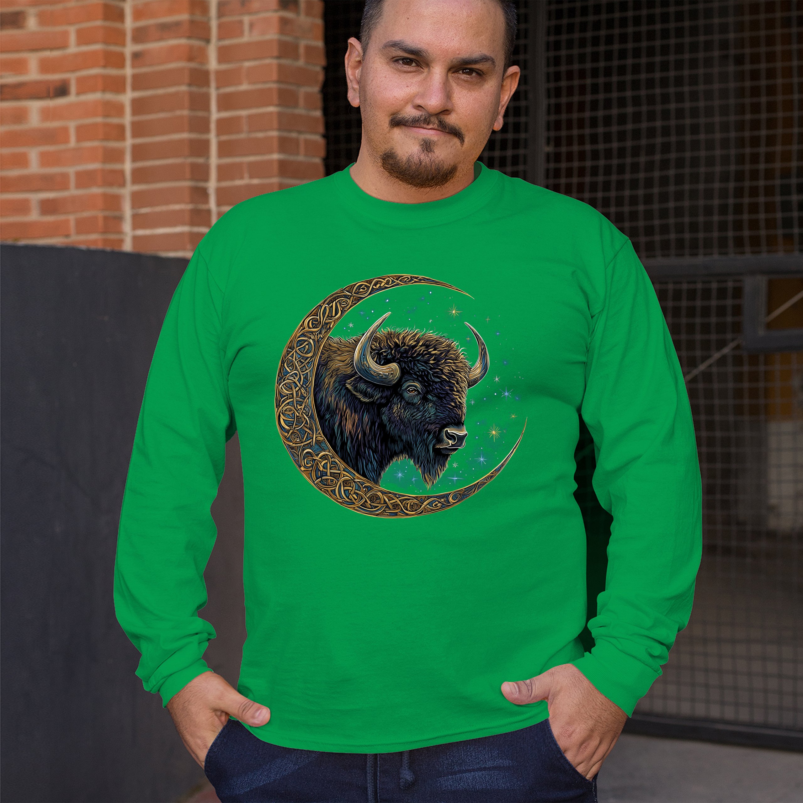 Camiseta Celta Luna Bisonte Manga Larga Bosque Místico Animal Vida Silvestre Celestial - Imagen 47 de 78