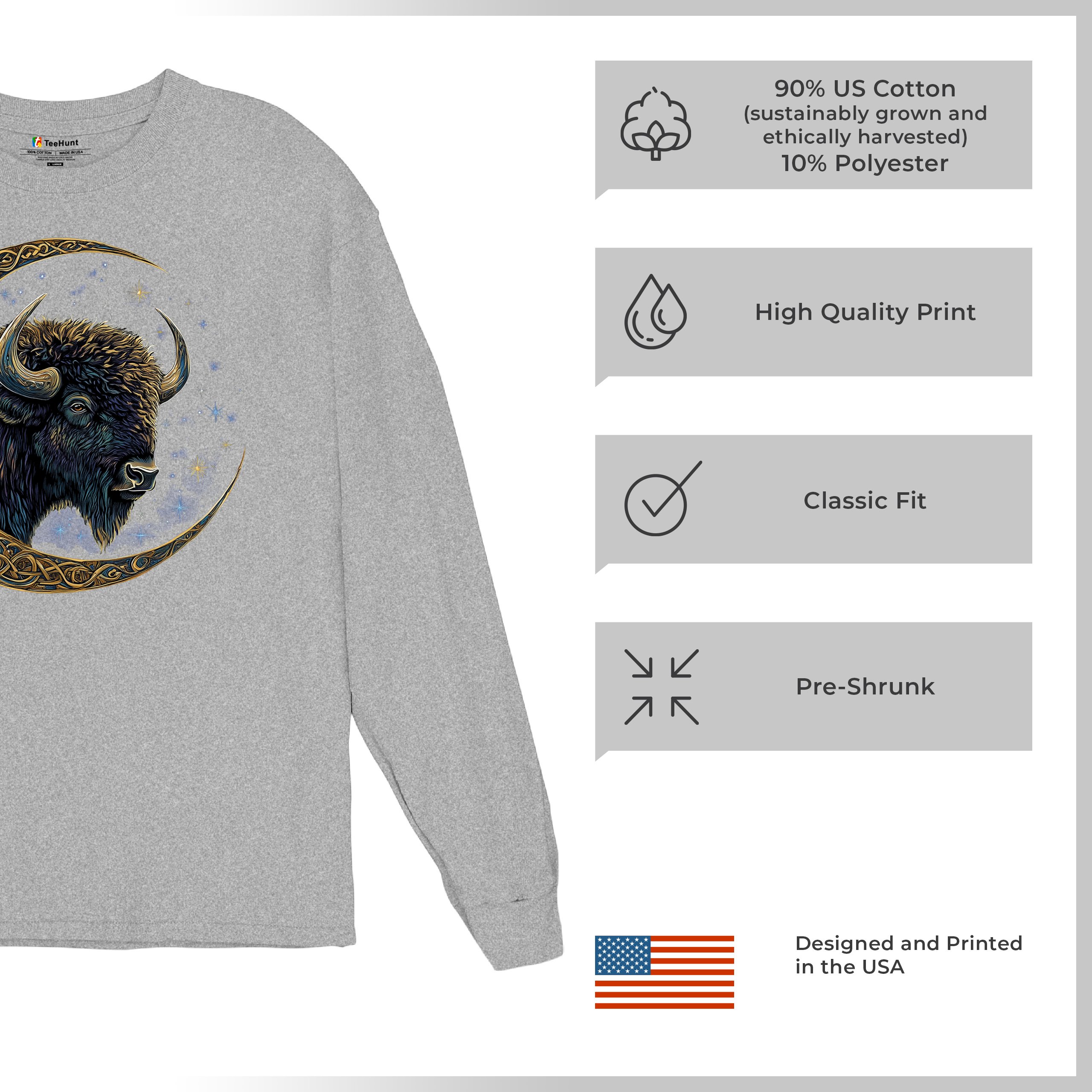 Camiseta Celta Luna Bisonte Manga Larga Bosque Místico Animal Vida Silvestre Celestial - Imagen 14 de 78