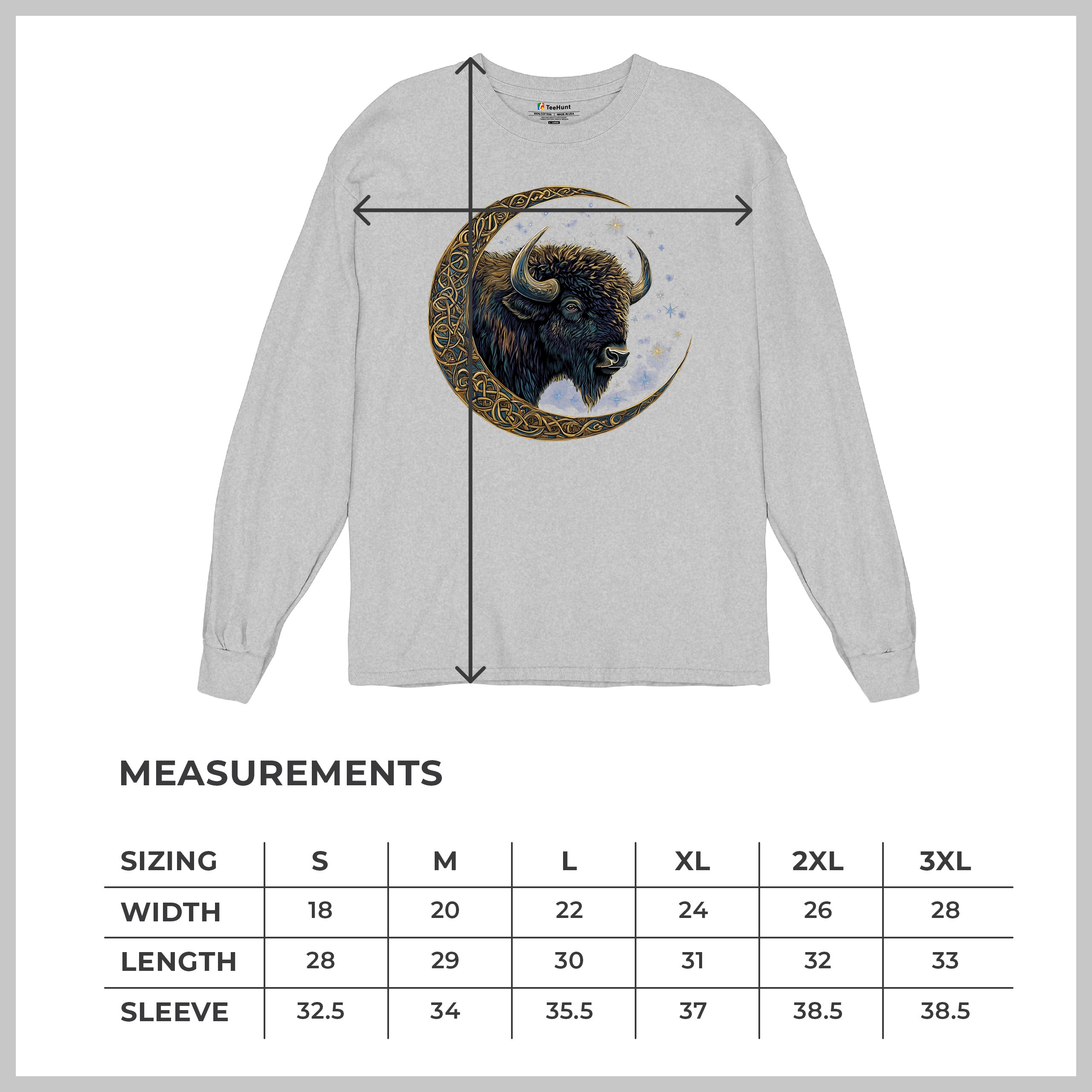 Camiseta Celta Luna Bisonte Manga Larga Bosque Místico Animal Vida Silvestre Celestial - Imagen 15 de 78