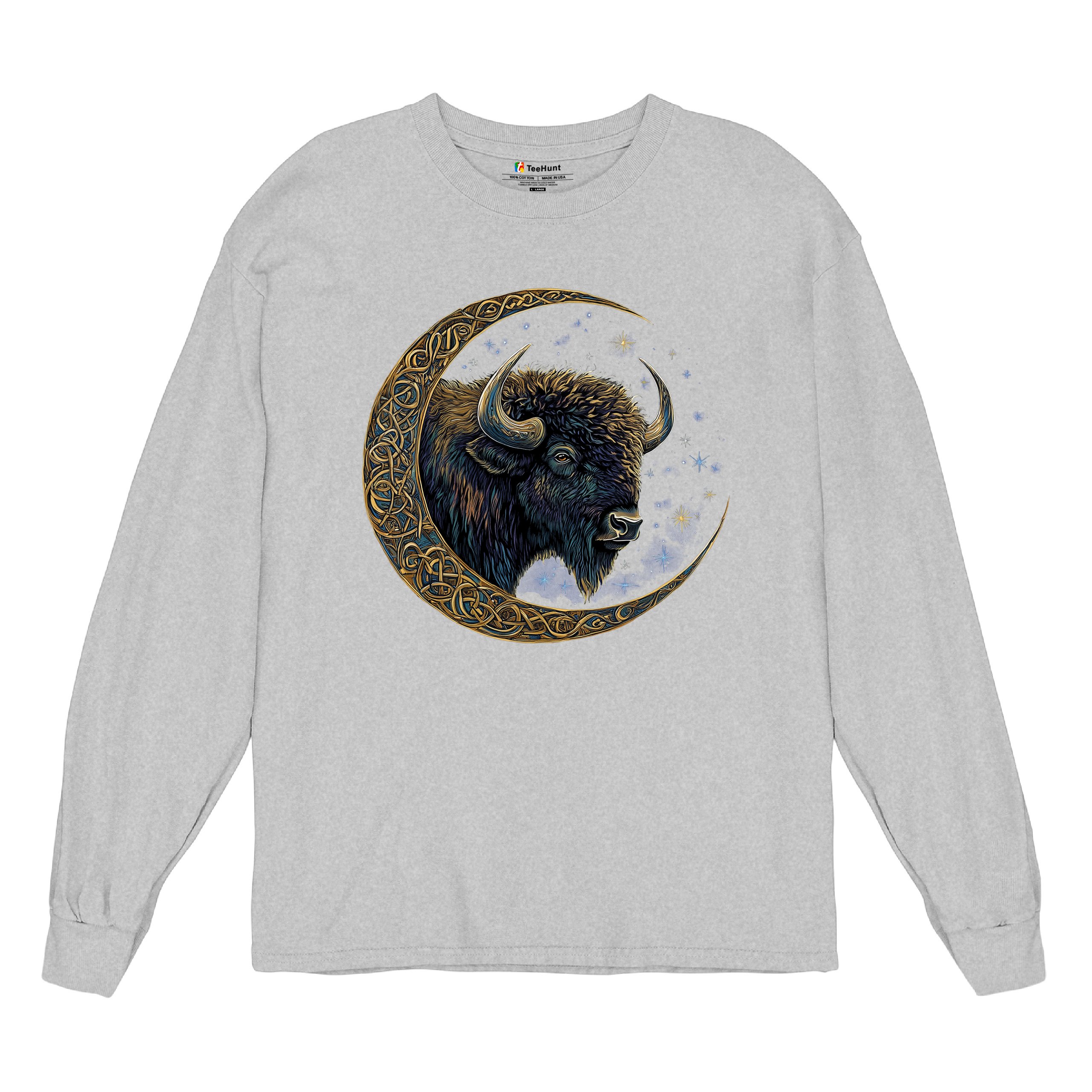 Camiseta Celta Luna Bisonte Manga Larga Bosque Místico Animal Vida Silvestre Celestial - Imagen 13 de 78