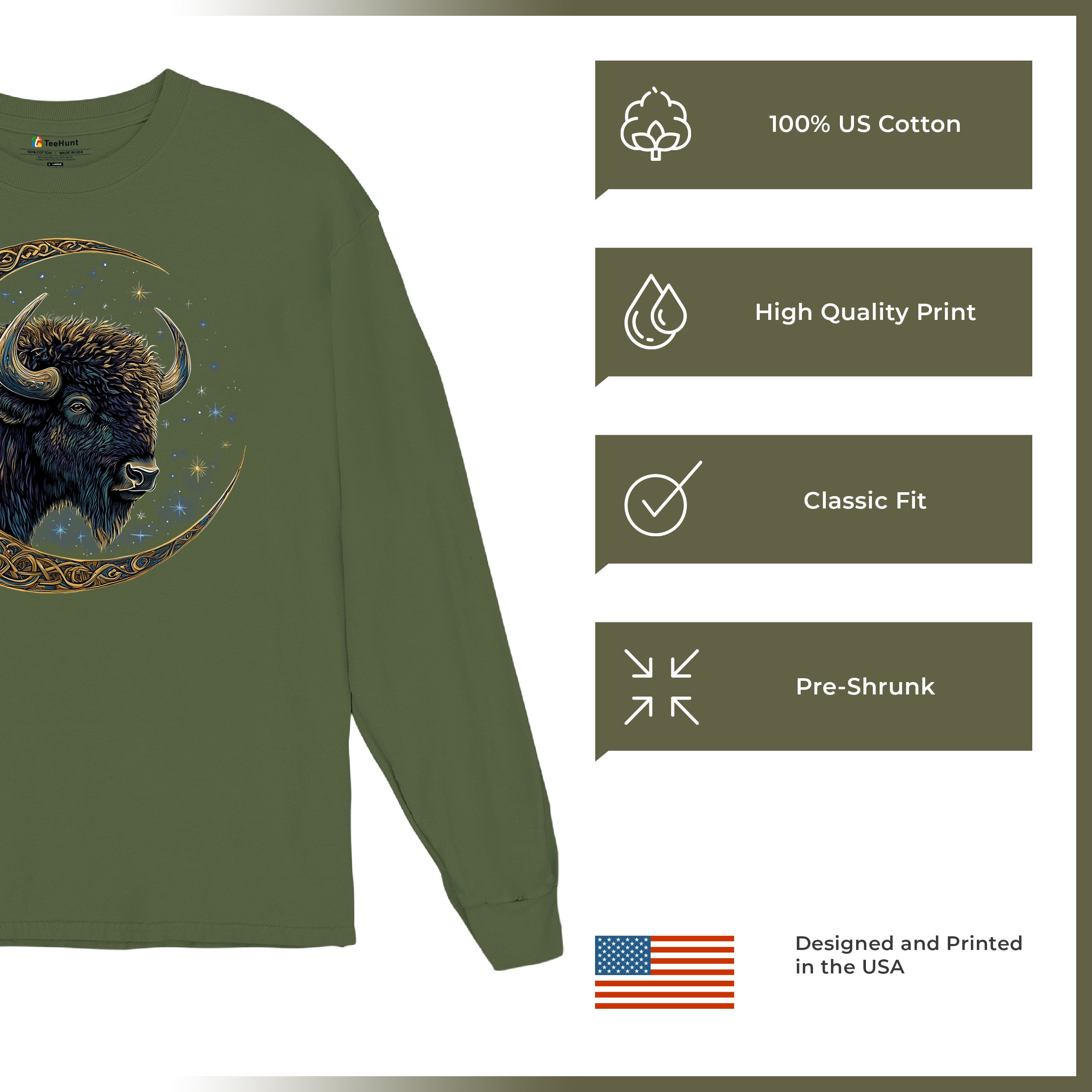 Camiseta Celta Luna Bisonte Manga Larga Bosque Místico Animal Vida Silvestre Celestial - Imagen 56 de 78