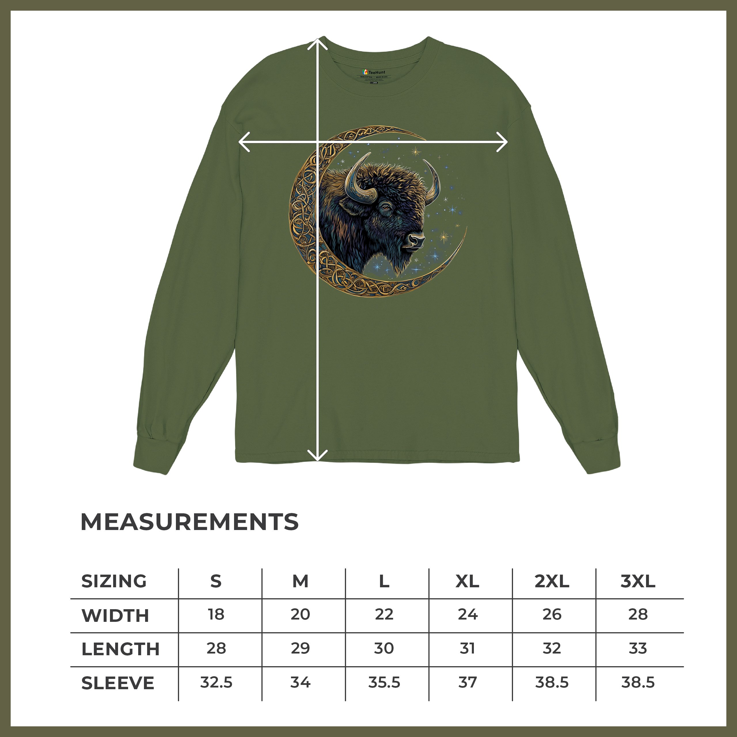 Camiseta Celta Luna Bisonte Manga Larga Bosque Místico Animal Vida Silvestre Celestial - Imagen 57 de 78