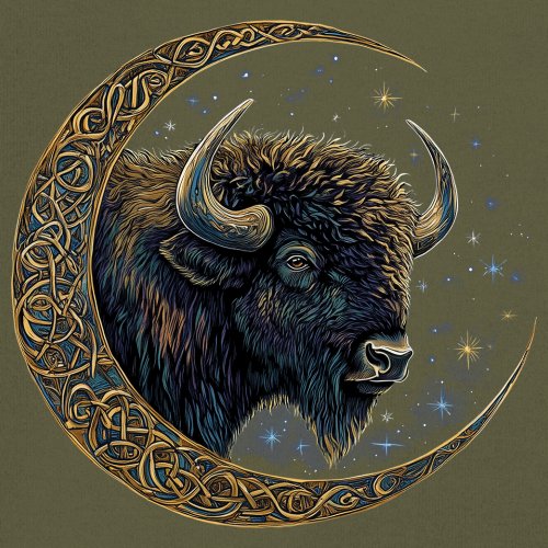 Camiseta Celta Luna Bisonte Manga Larga Bosque Místico Animal Vida Silvestre Celestial - Imagen 53 de 78